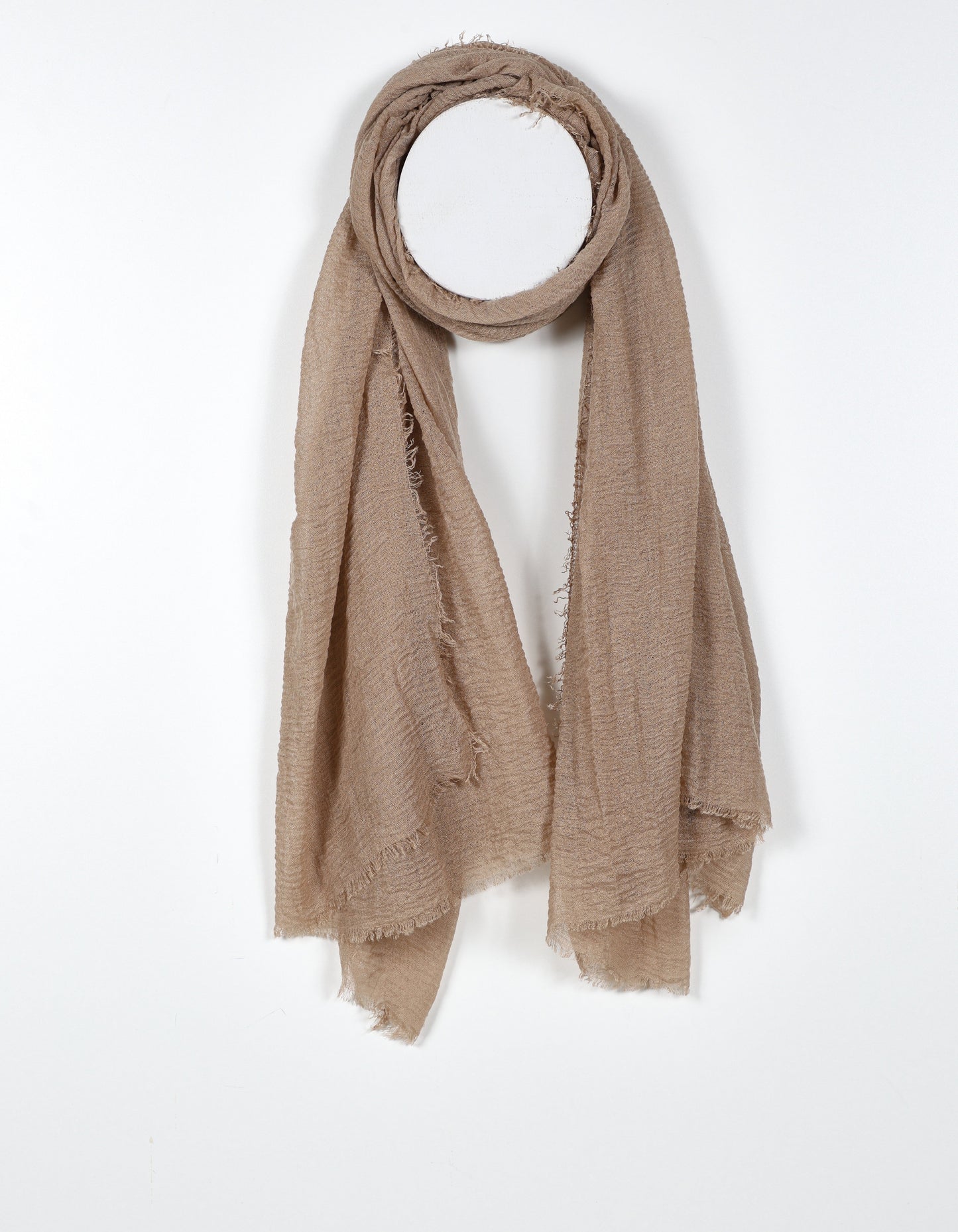 Open-Knit Beige Fringed Scarf
