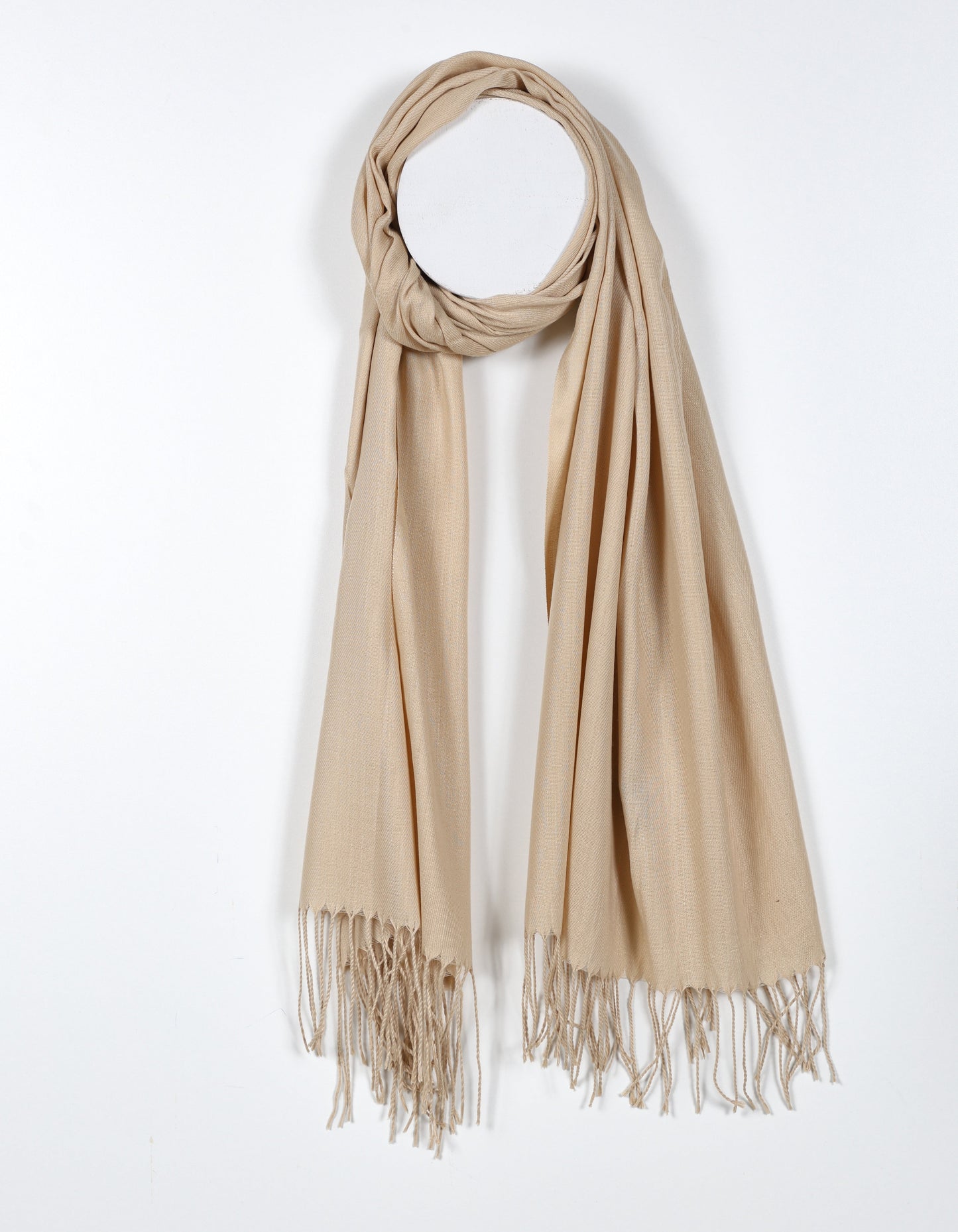 Lightweight Beige Fringe Scarf