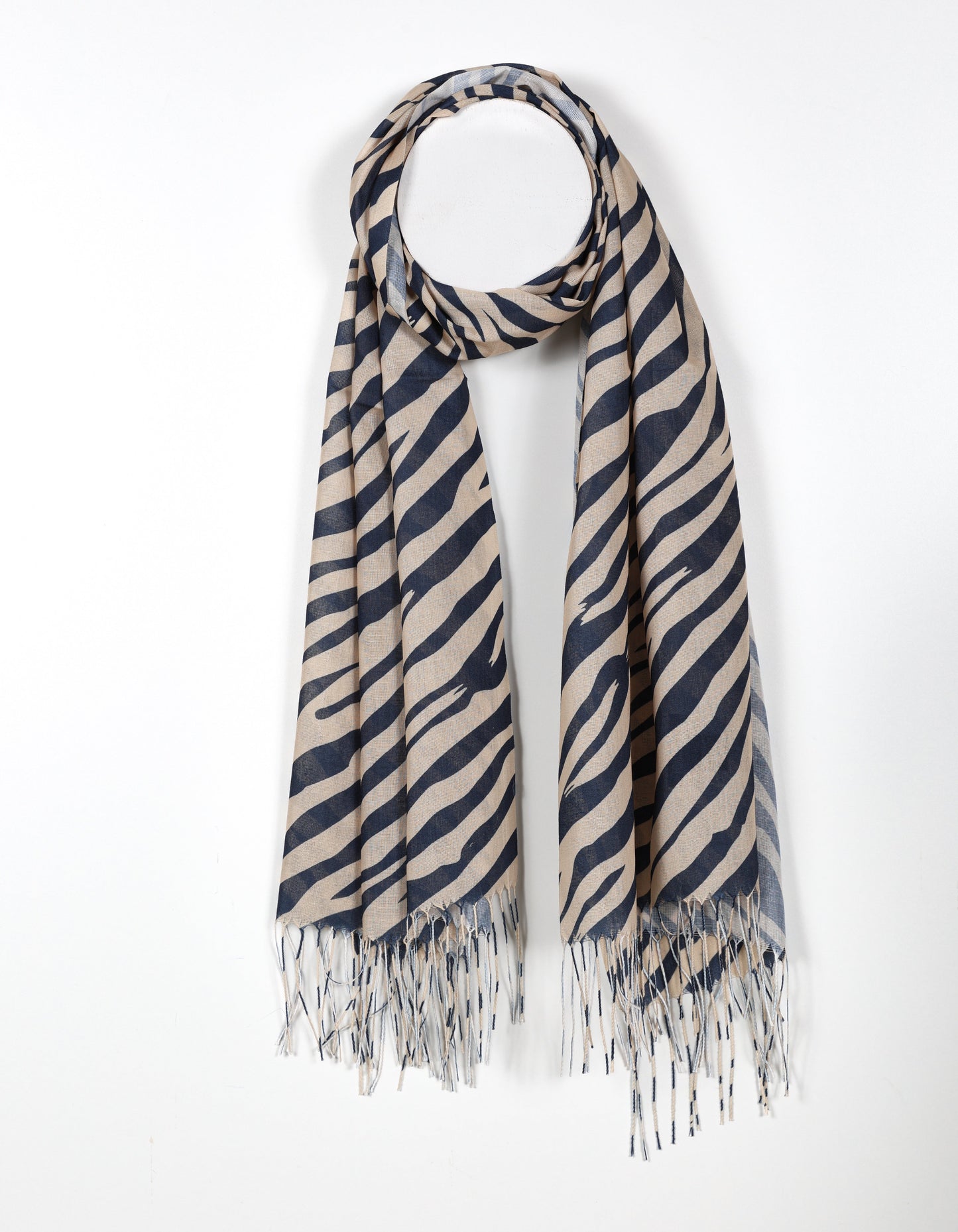 Écharpe camel à imprimé zèbre avec franges