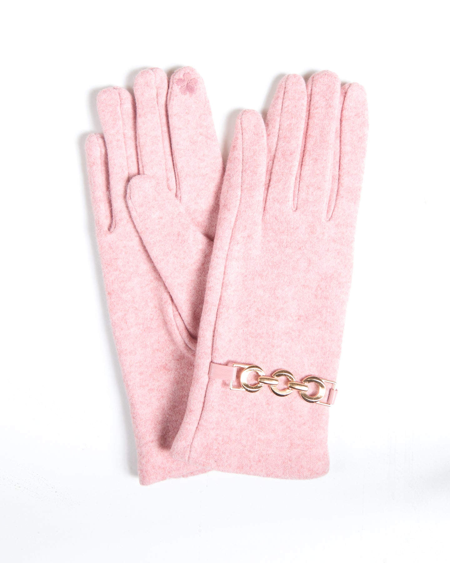 Gants rose clair avec détail de chaîne dorée