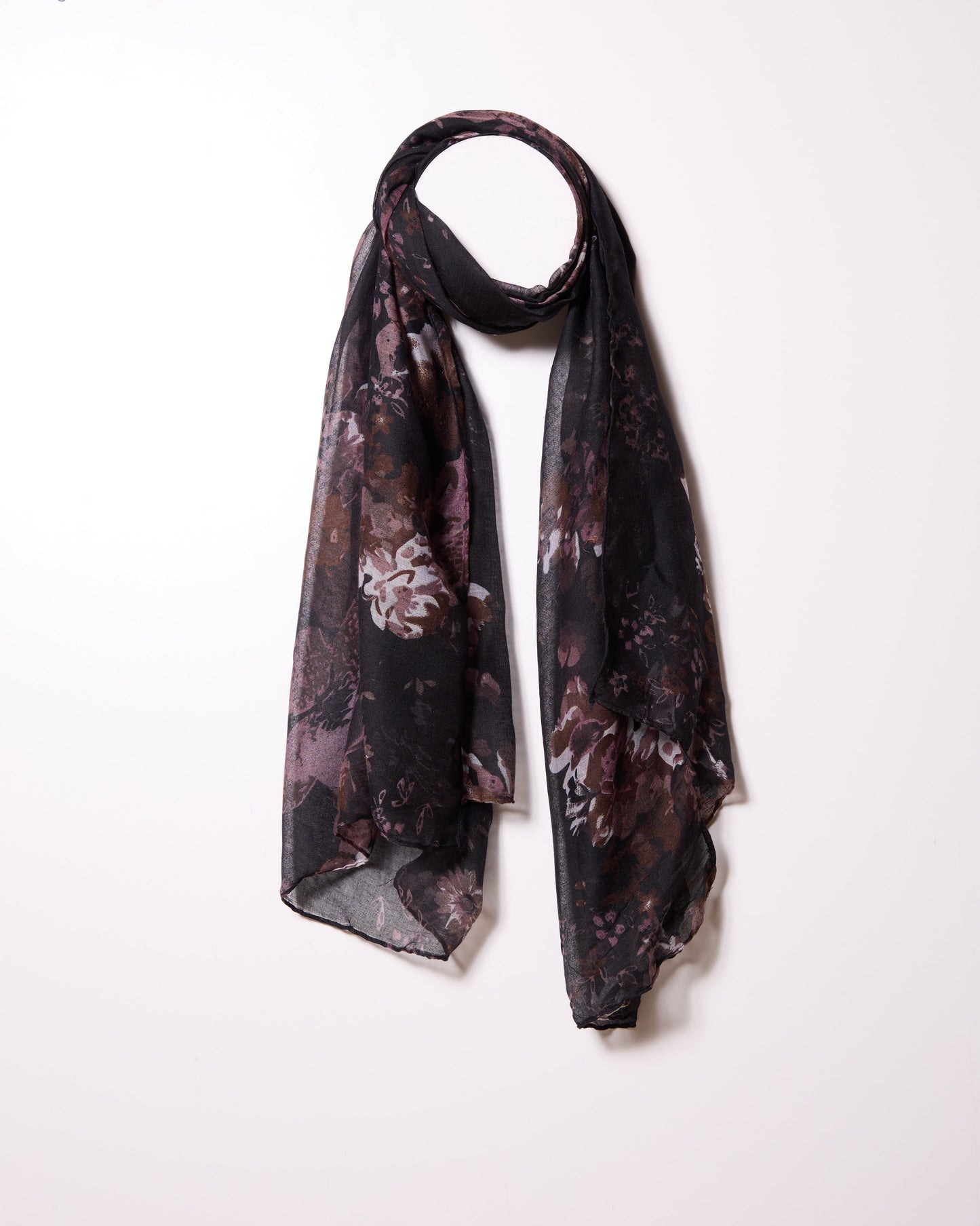 Écharpe noire vintage style rustique à imprimé floral