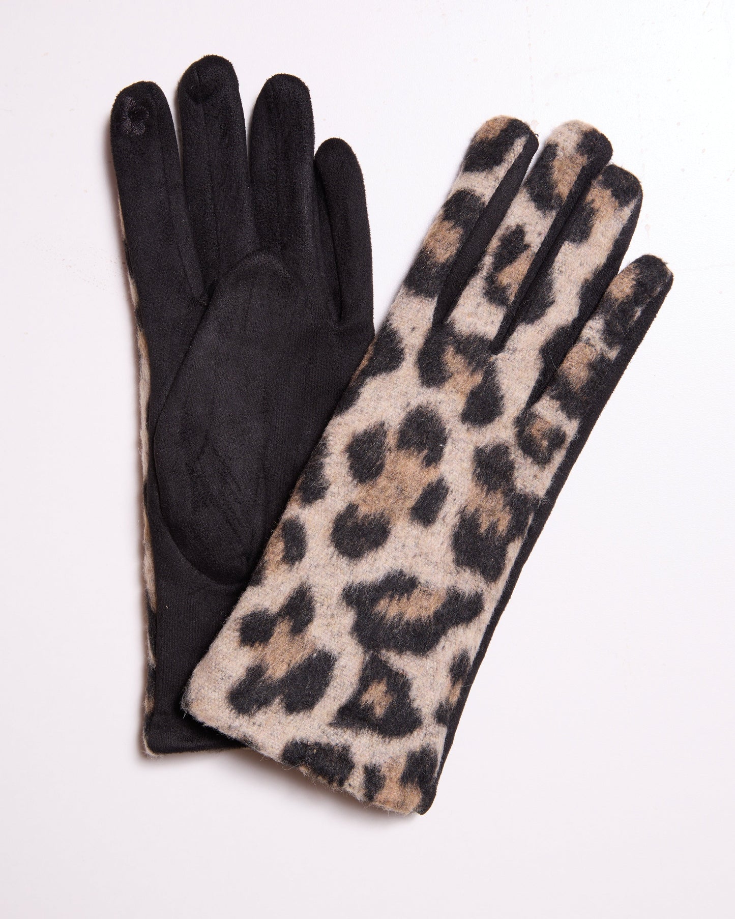 Taupe Leopard Faux Fur Gloves