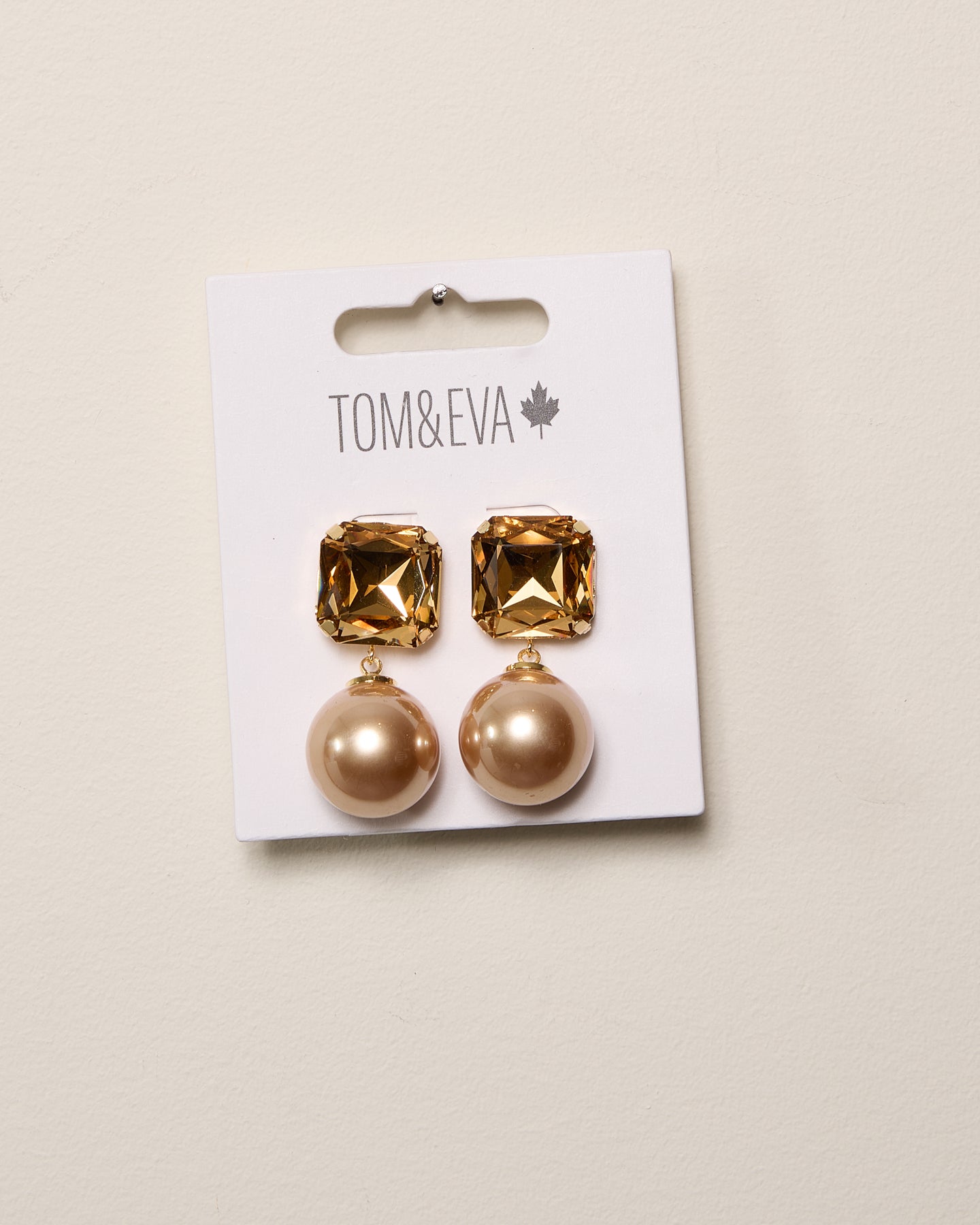 Champagne Large Square Gemstone with Pearly Dangle Earring