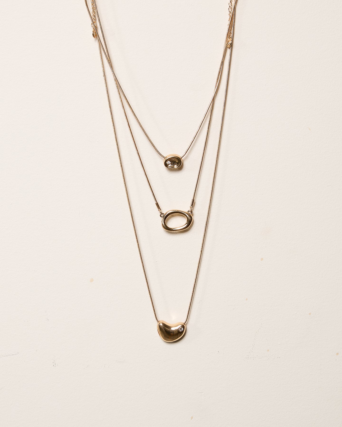 Gold Triple Chain Pendant Natural Shape Pendant Necklace