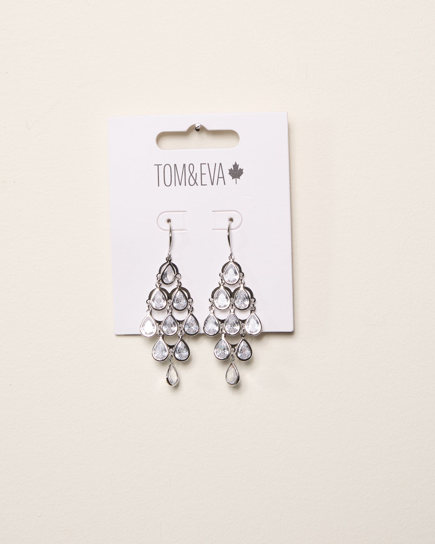 Silver Round Rhinestone Chandelier Stacked Earring