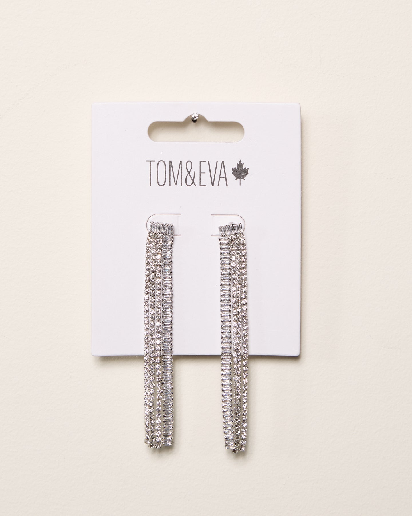Silver Long Rhinestone Simple Dangle Earring