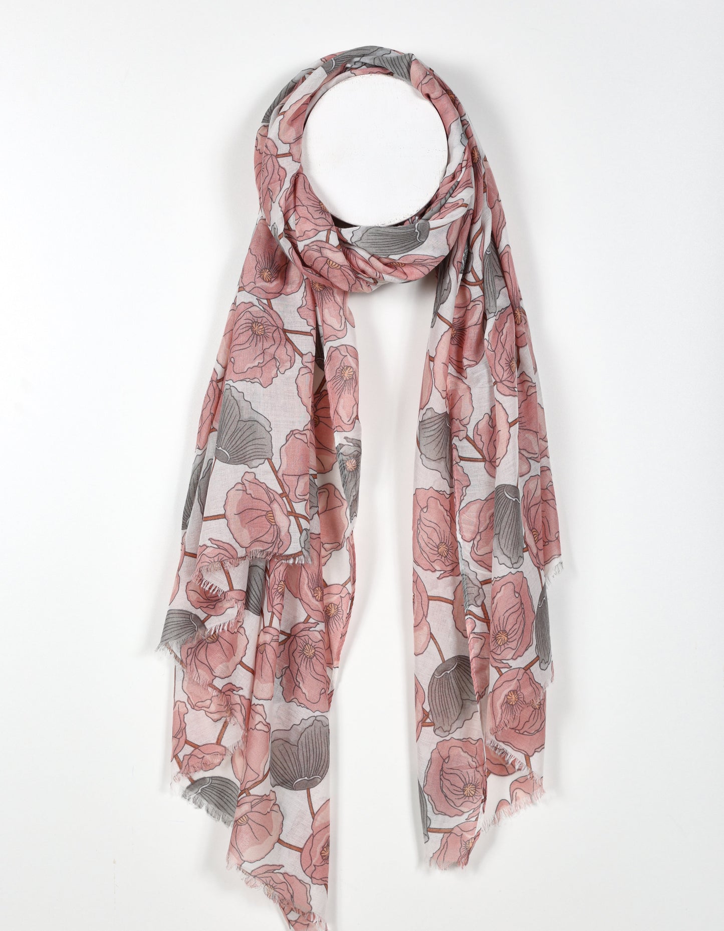 Grey Bold Poppy Flower Print Scarf