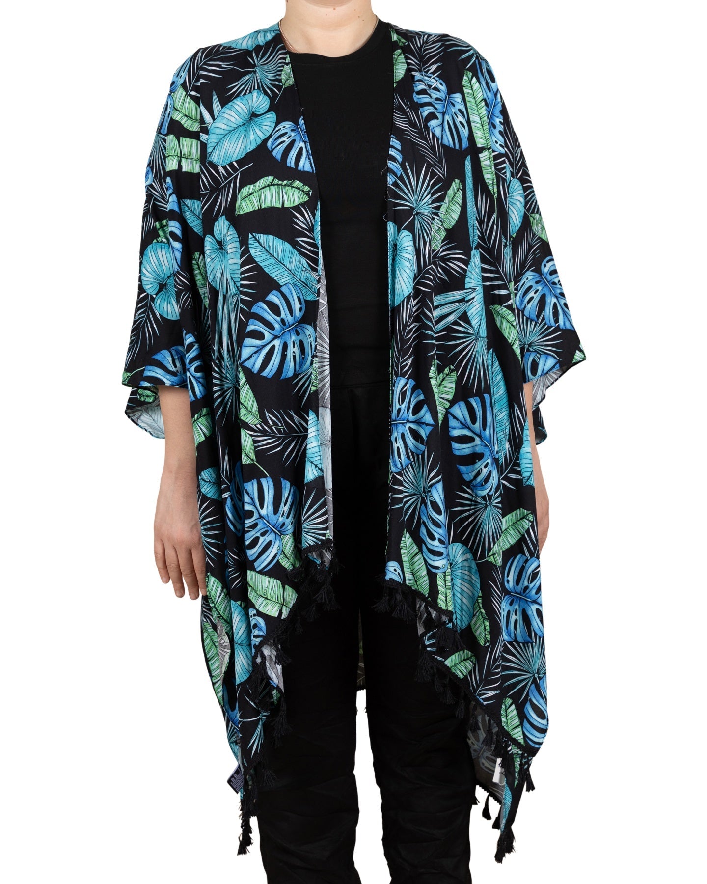 Kimono à imprimé de feuilles tropicales
