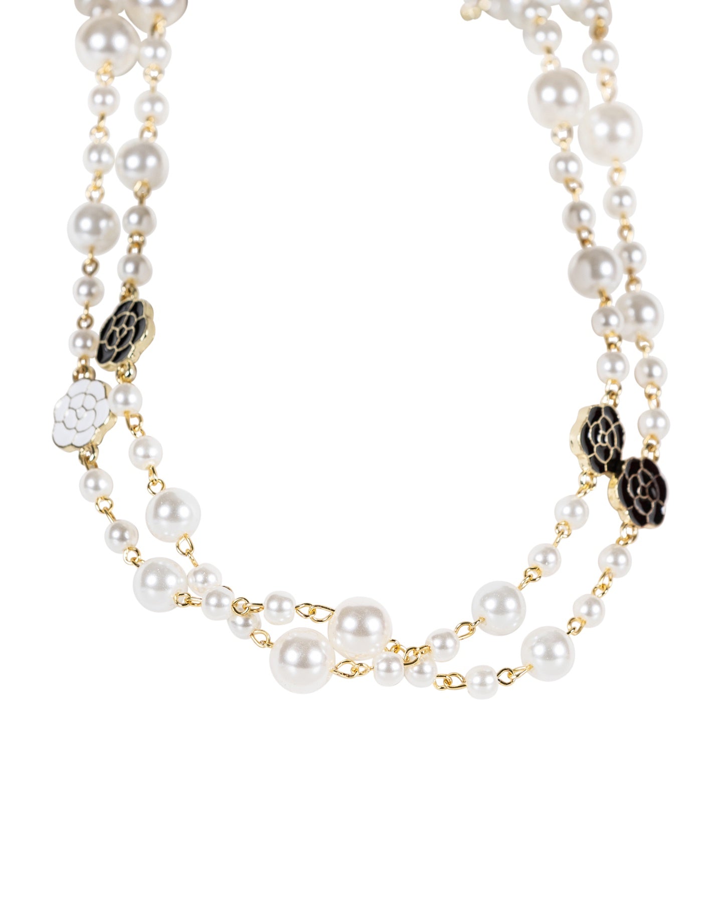 Layered Pearl Necklace with Floral Accents
