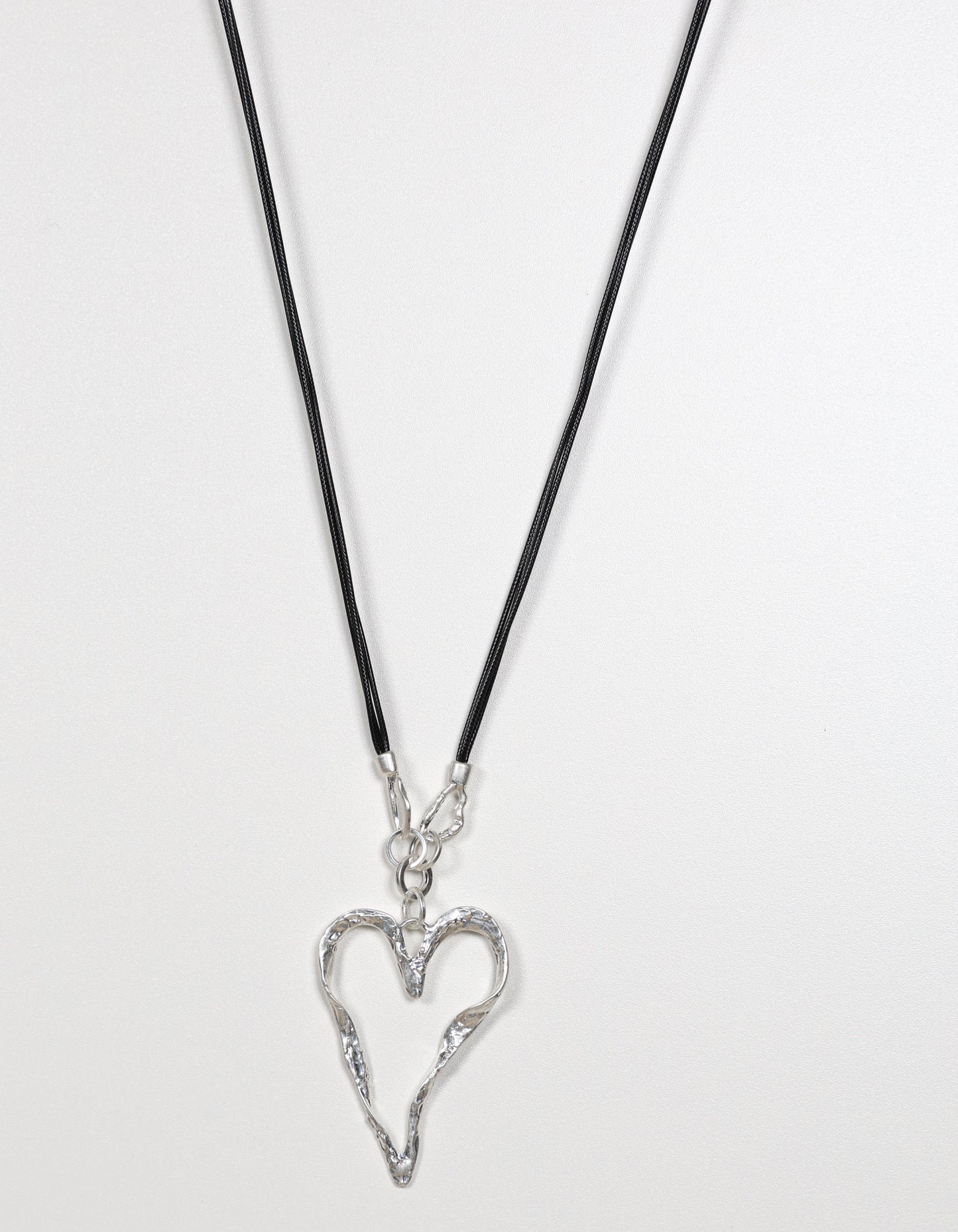 Silver Cord Necklace with Twisted Textured Heart Pendant