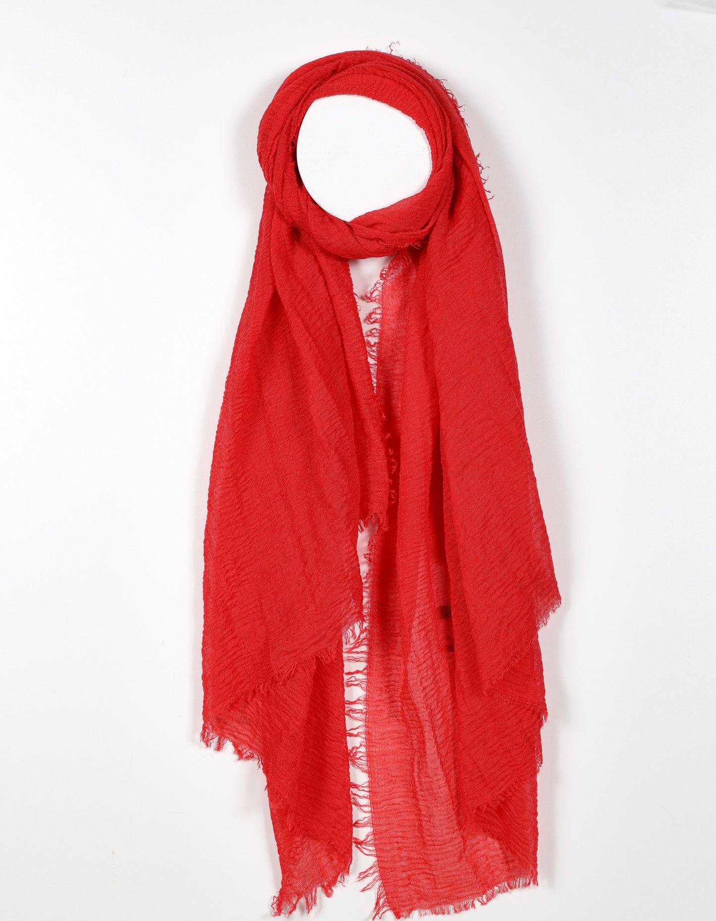 Open-Knit Red Fringed Scarf