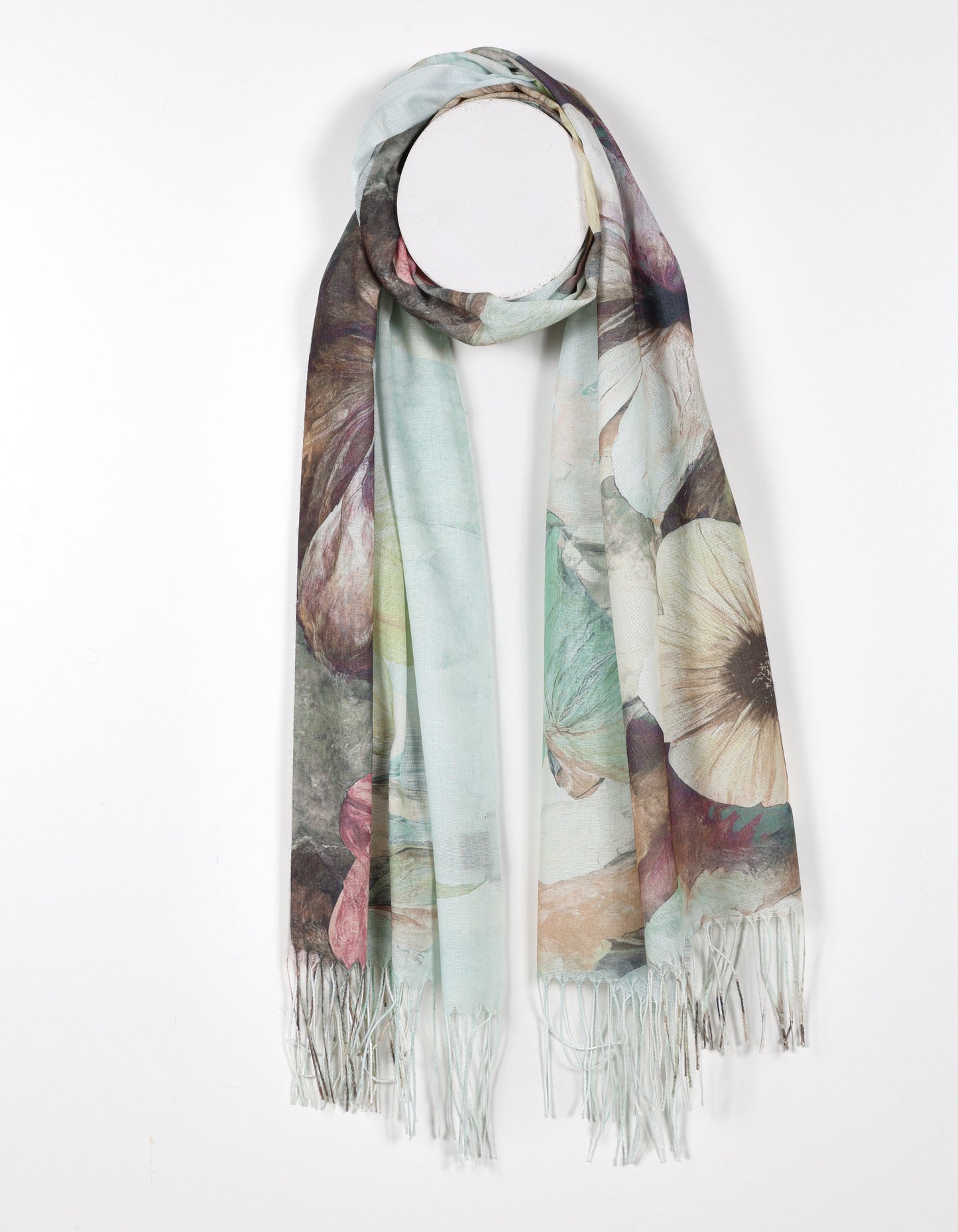 Floral Fringe Scarf in Green