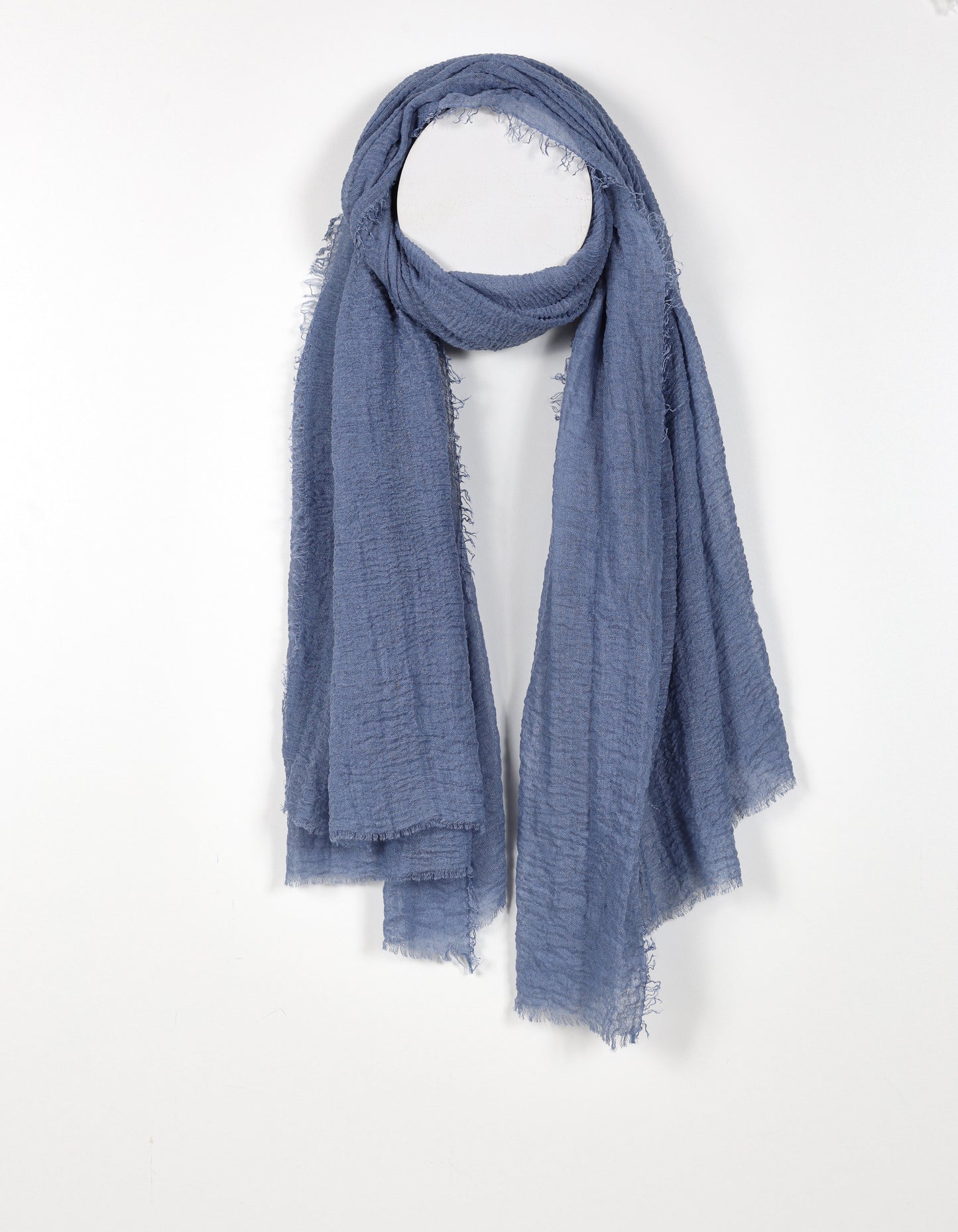 Open-Knit Denim Fringed Scarf