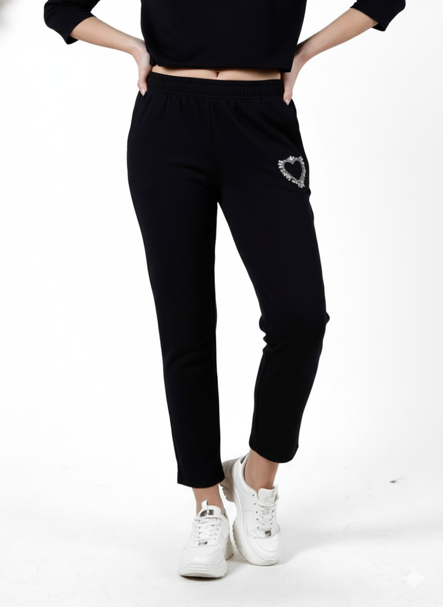 Noir pantalon à enfiler avec cordon de serrage