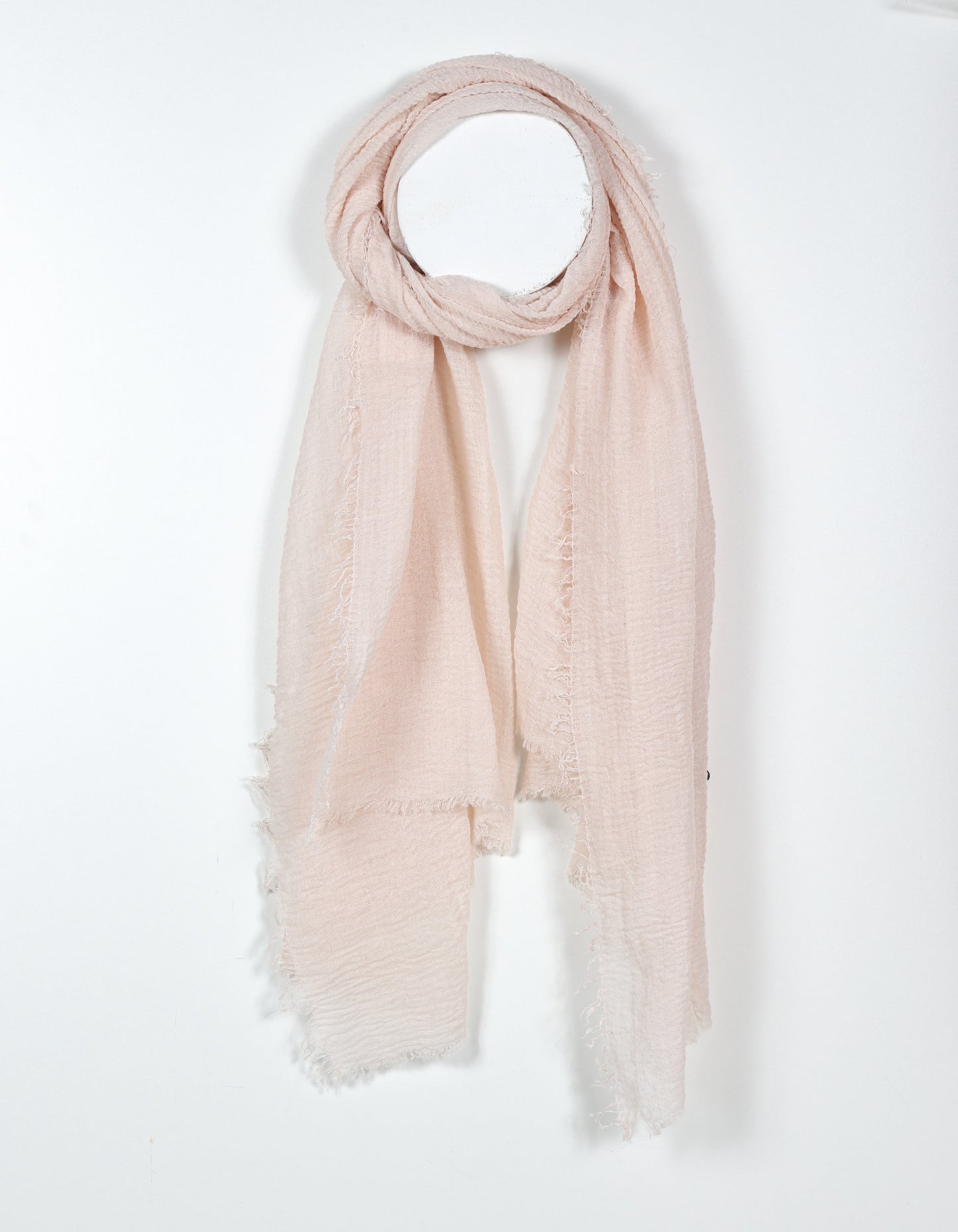 Open-Knit Pink Fringed Scarf