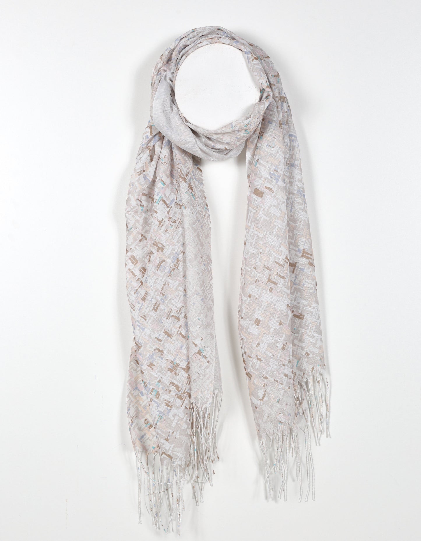Lightweight Abstract Textured Print Scarf in Taupe