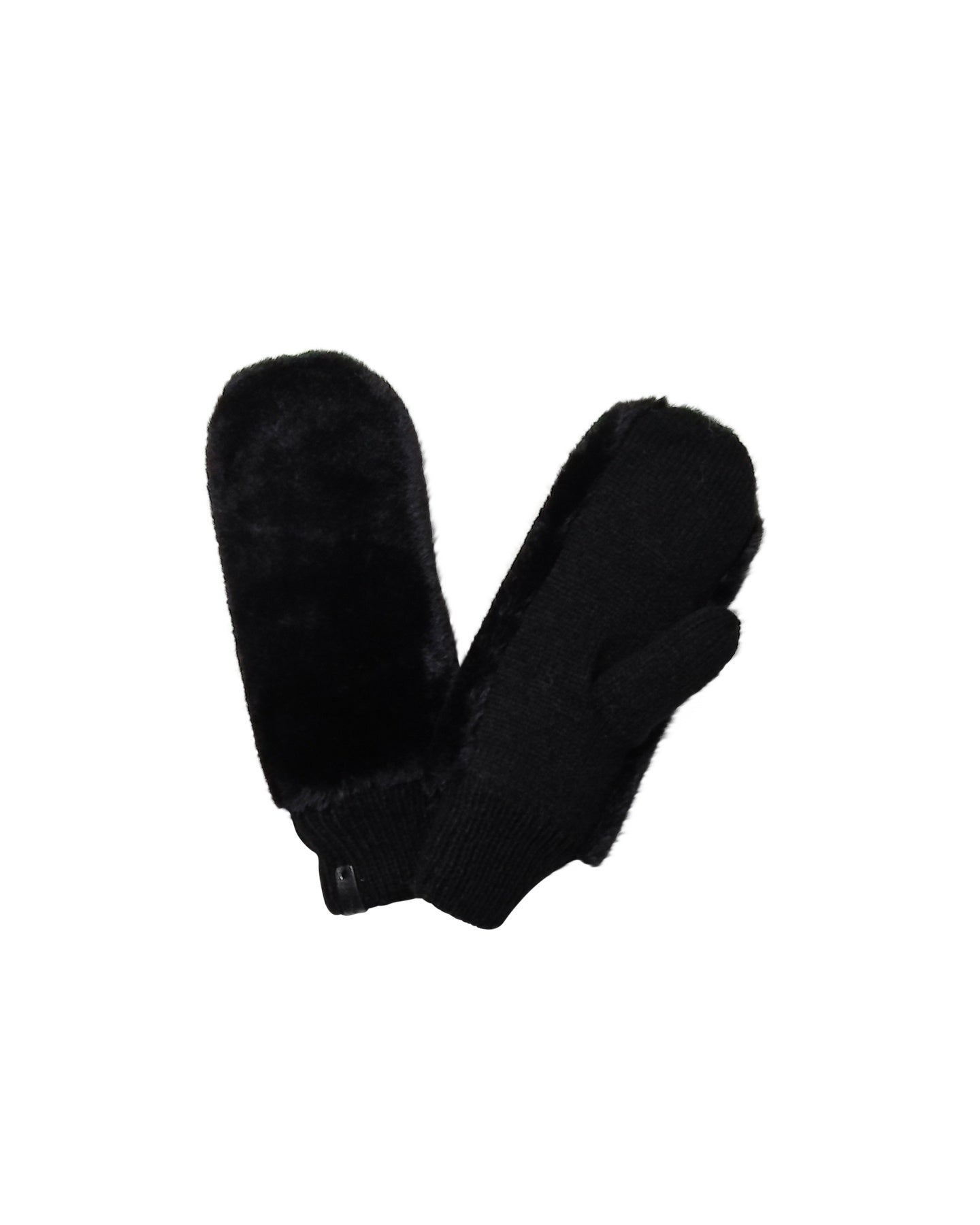 Moufles noires tricotées avec fausse fourrure