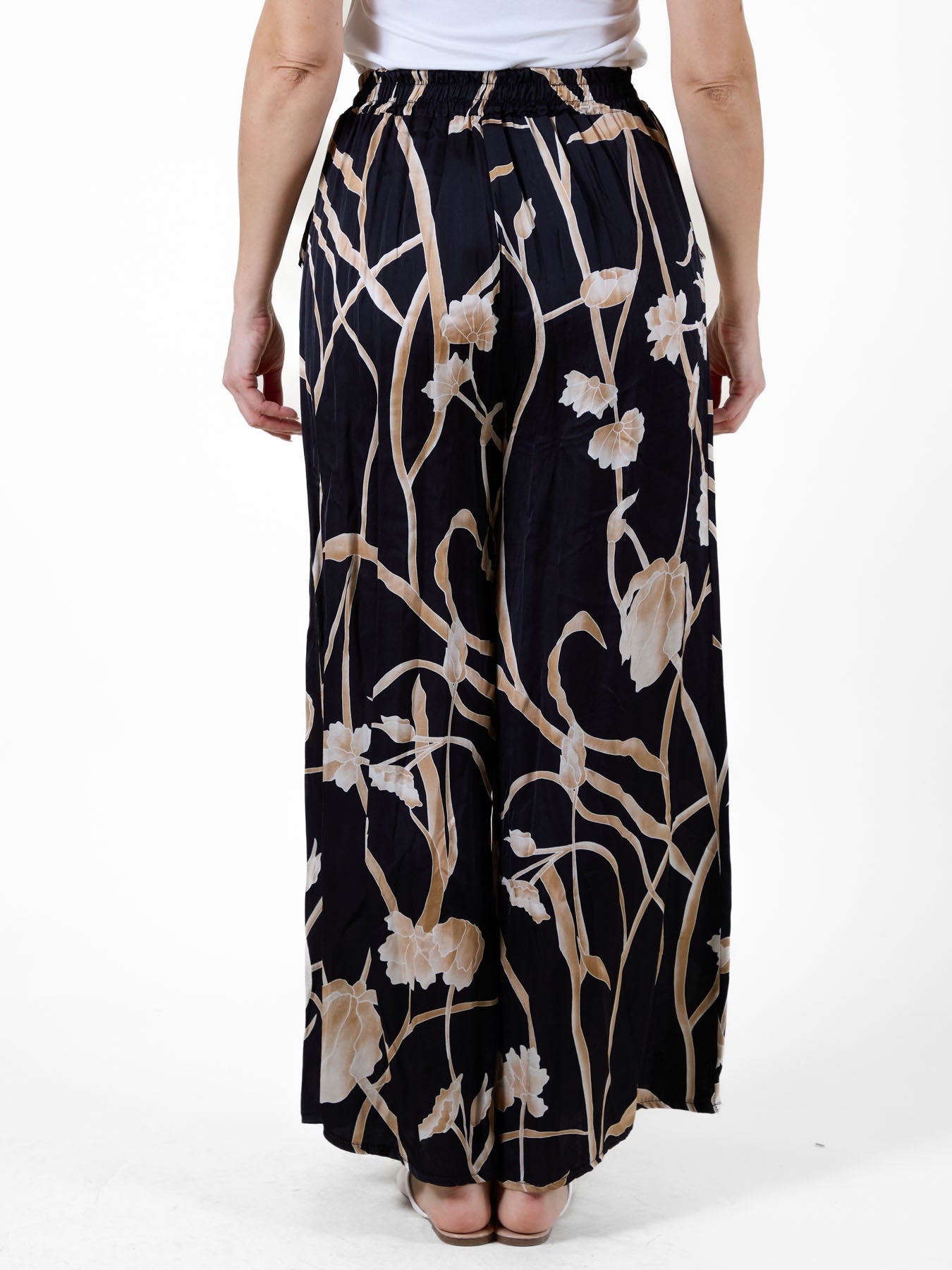 Black Floral Wide-Leg Pants