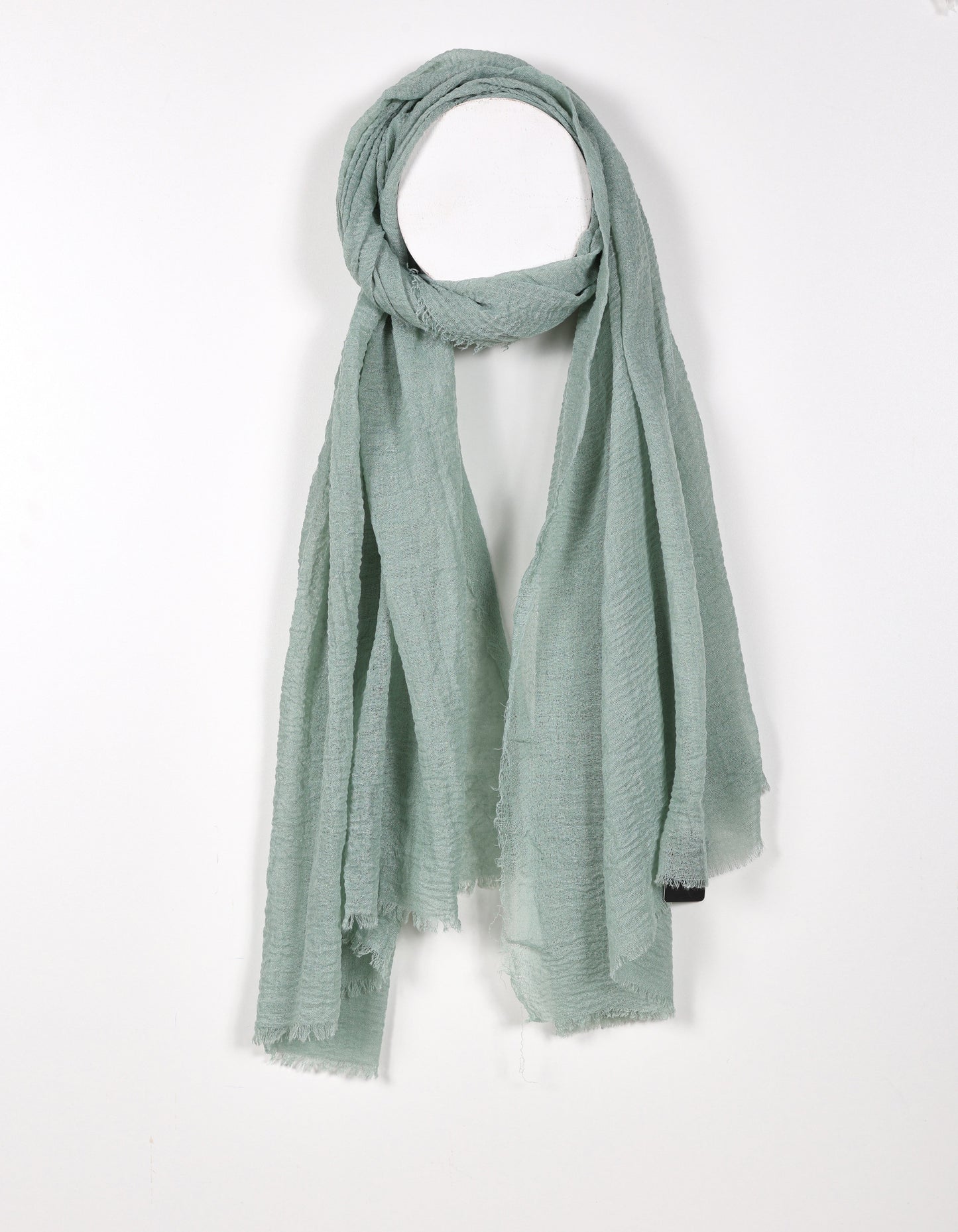 Open-Knit Mint Fringed Scarf
