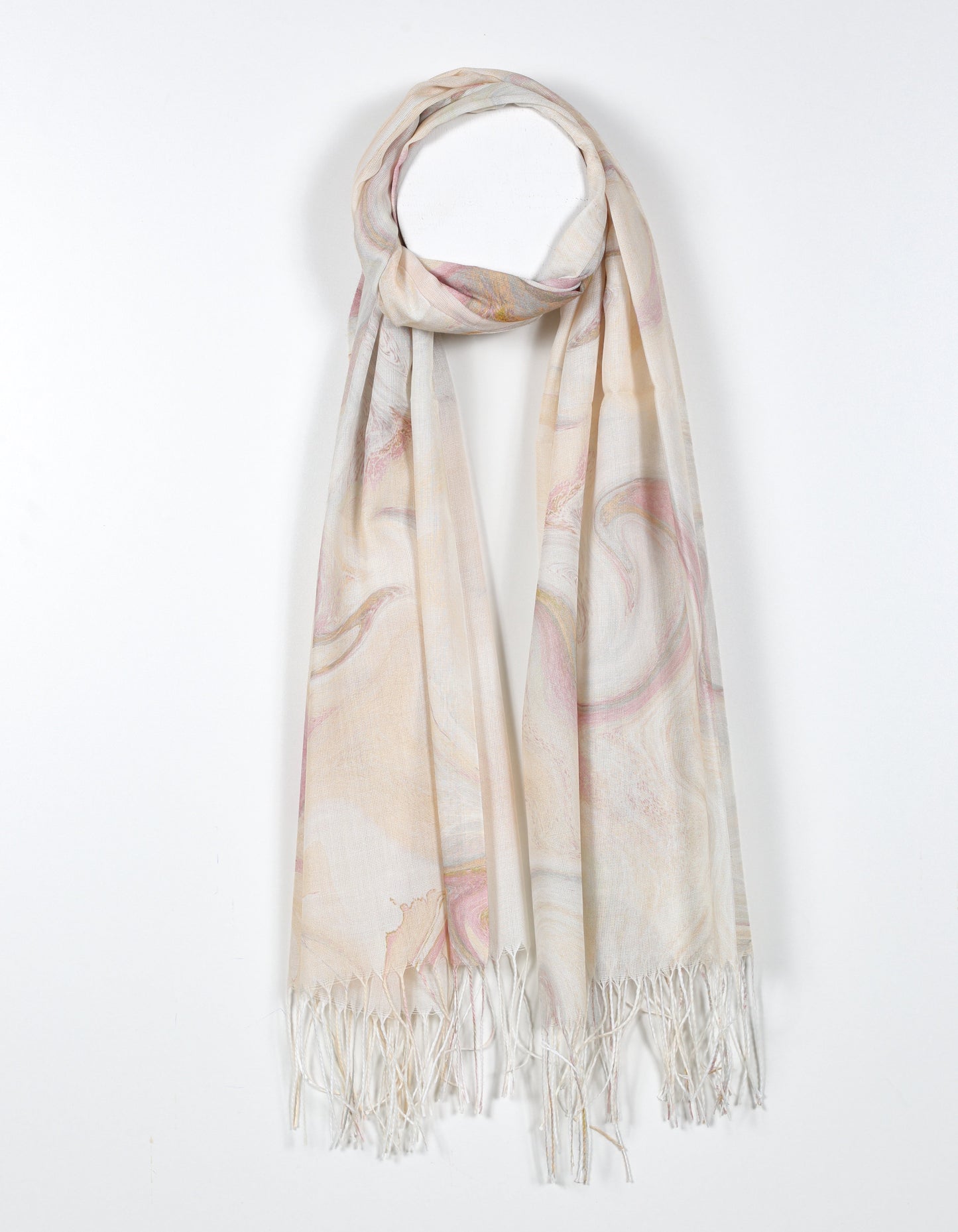 Soft Abstract Swirl Print Scarf in Beige