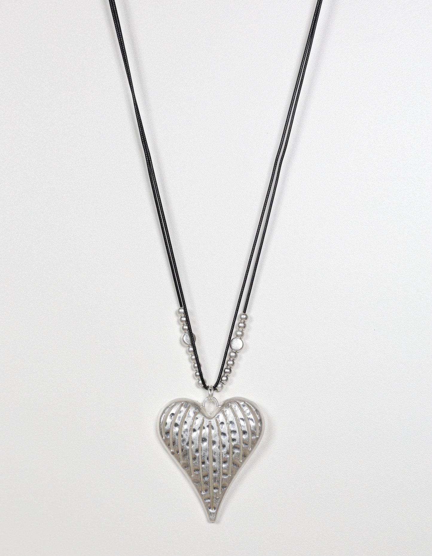 Silver Cord Necklace with Textured Heart Pendant