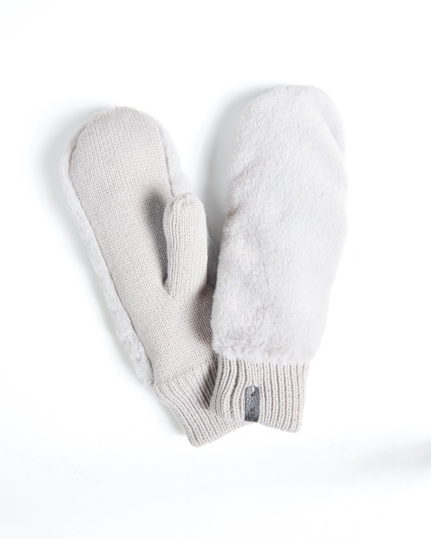 Moufles en fausse fourrure gris clair avec paume et poignet tricotés