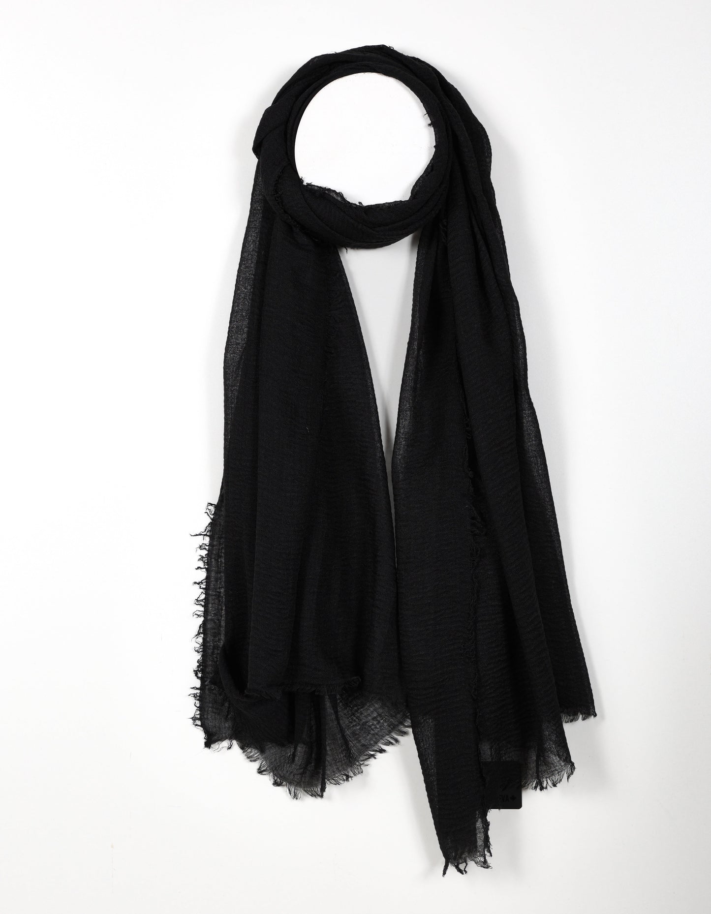 Open-Knit Black Fringed Scarf
