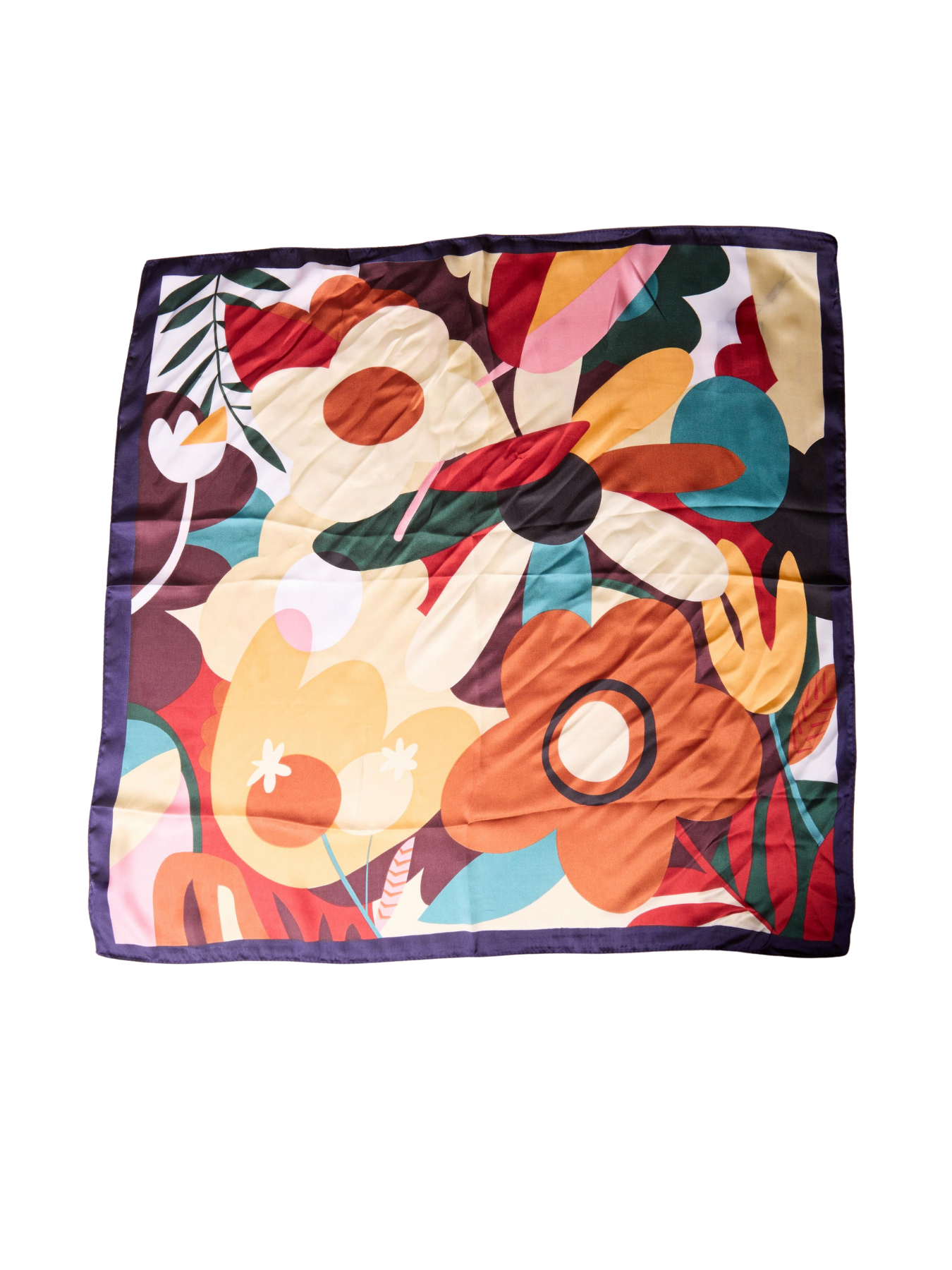 Écharpe carrée décorative à motif floral abstrait noir et vibrant