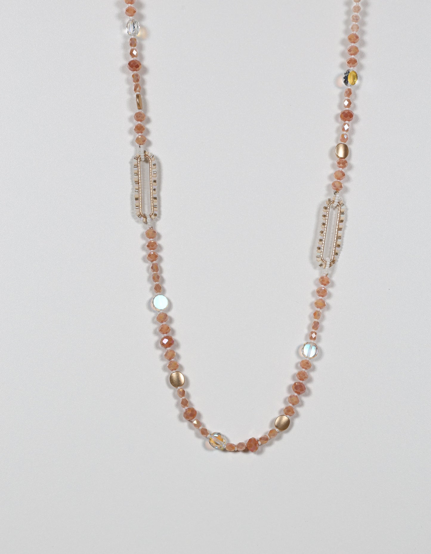 Beige Bead Necklace with Gold Details