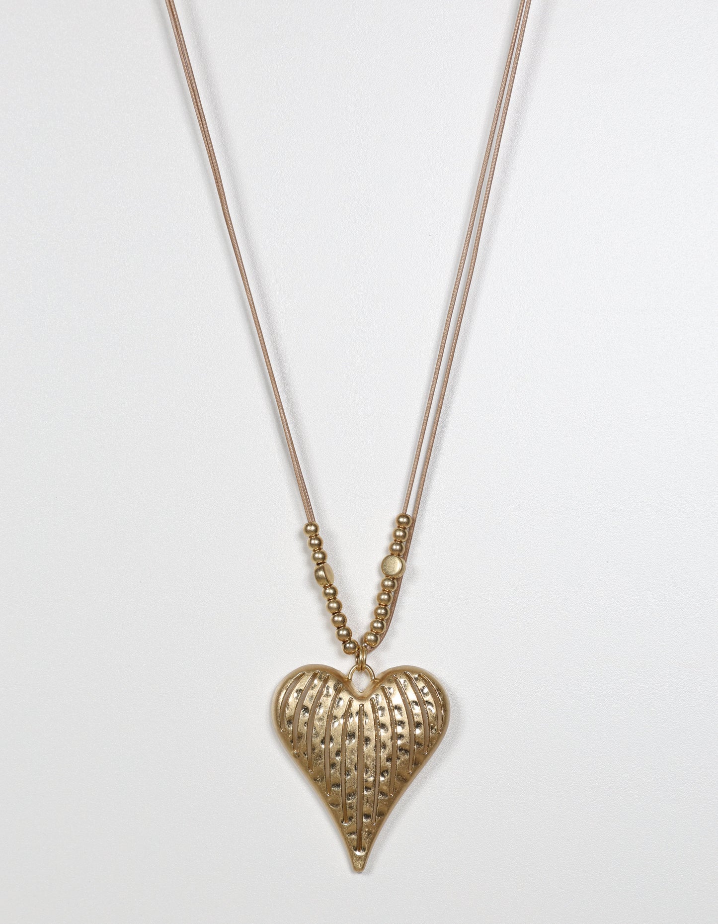 Gold Cord Necklace with Textured Heart Pendant