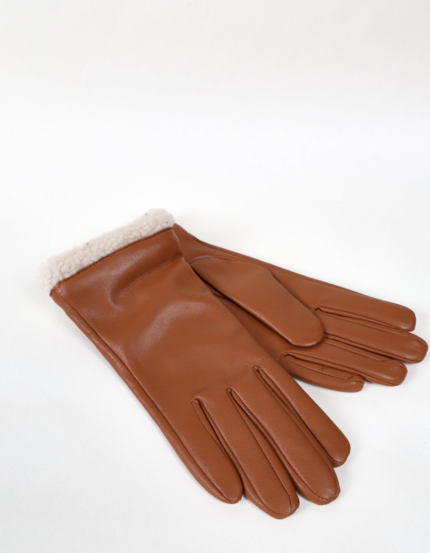 Gants camel avec poignets en sherpa taupe
