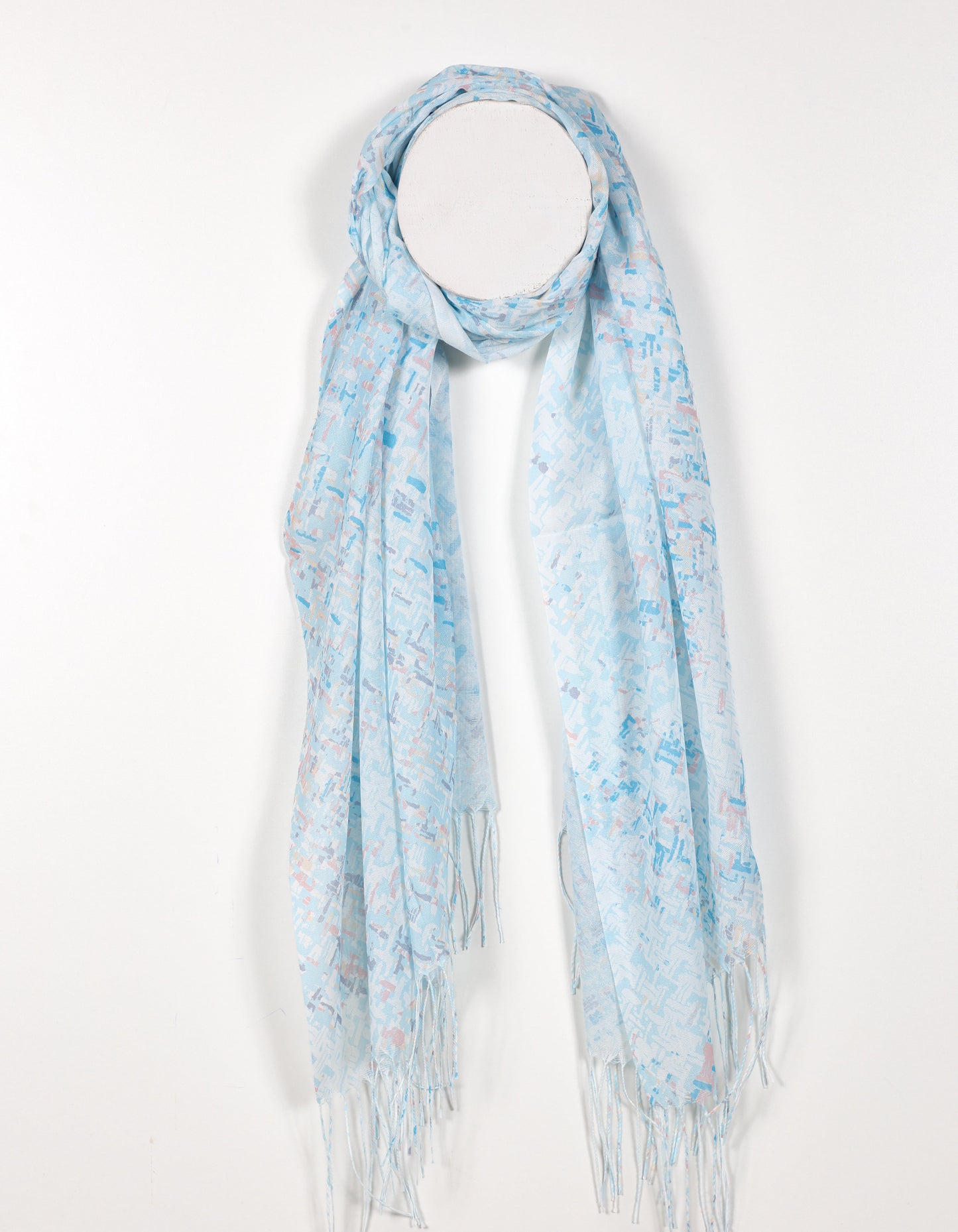 Lightweight Abstract Textured Print Scarf in Blue