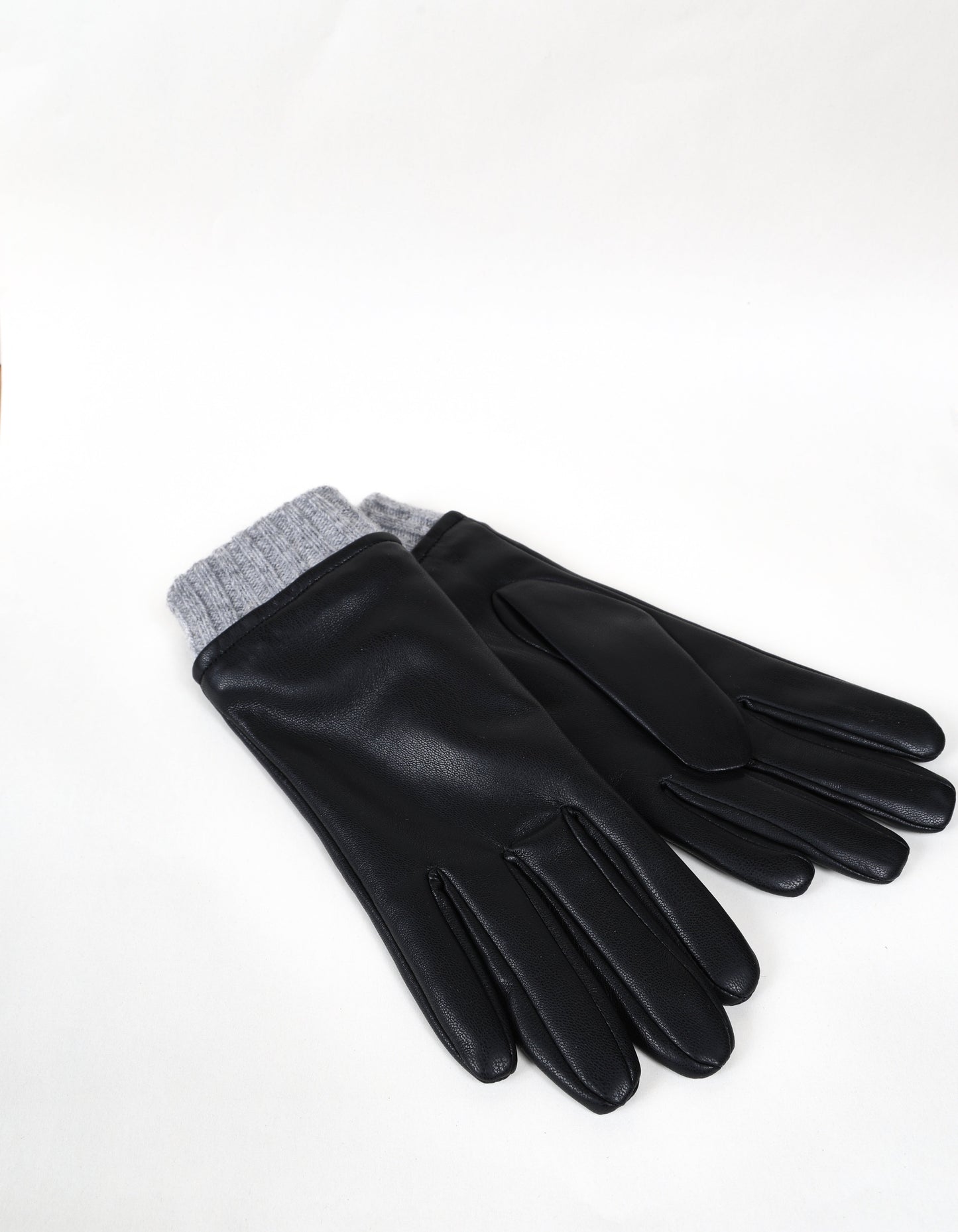 Black Gloves with Cozy Grey Knit Cuffs