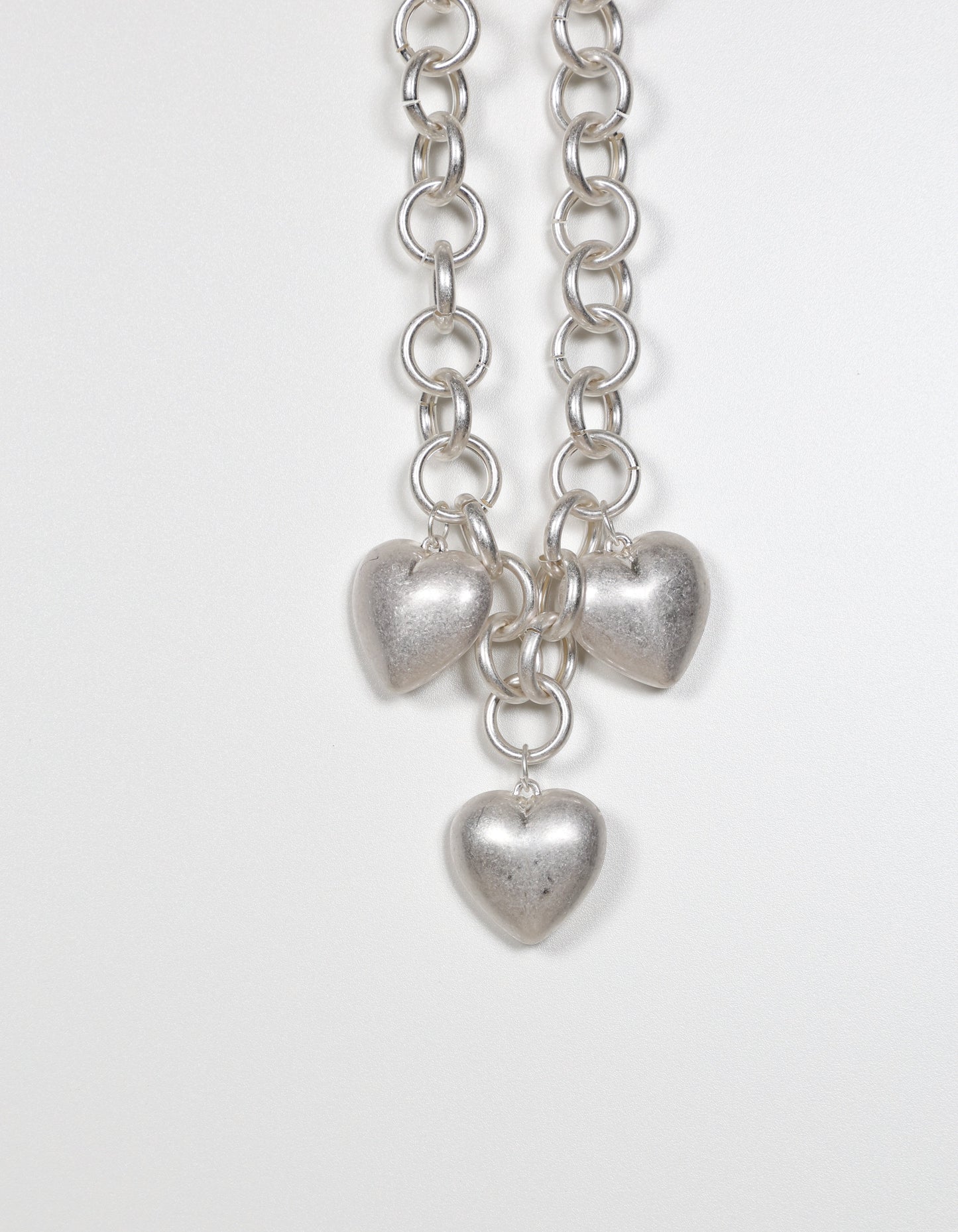 Silver Linked Chain Necklace with Heart Pendants