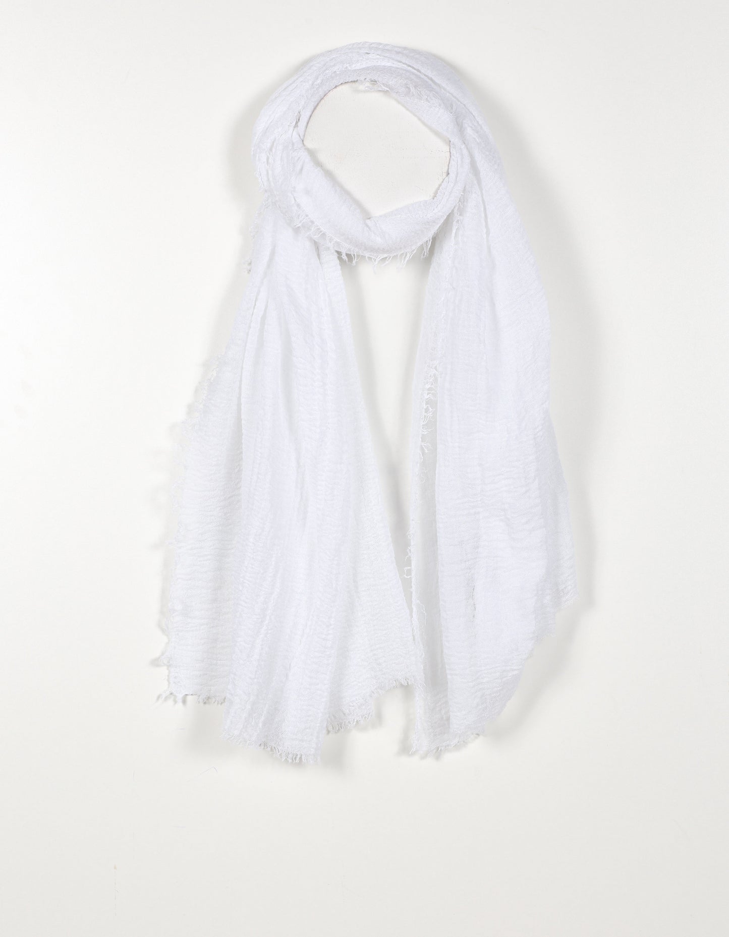 Open-Knit White Fringed Scarf