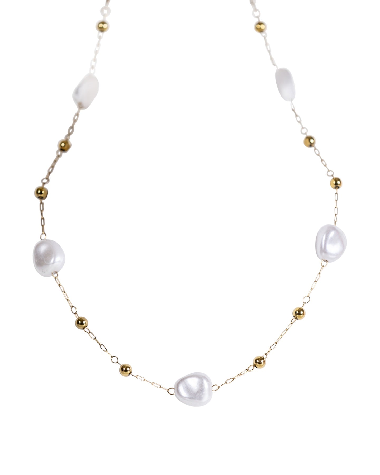 Gold Beaded Necklace with Faux Pearl Accents