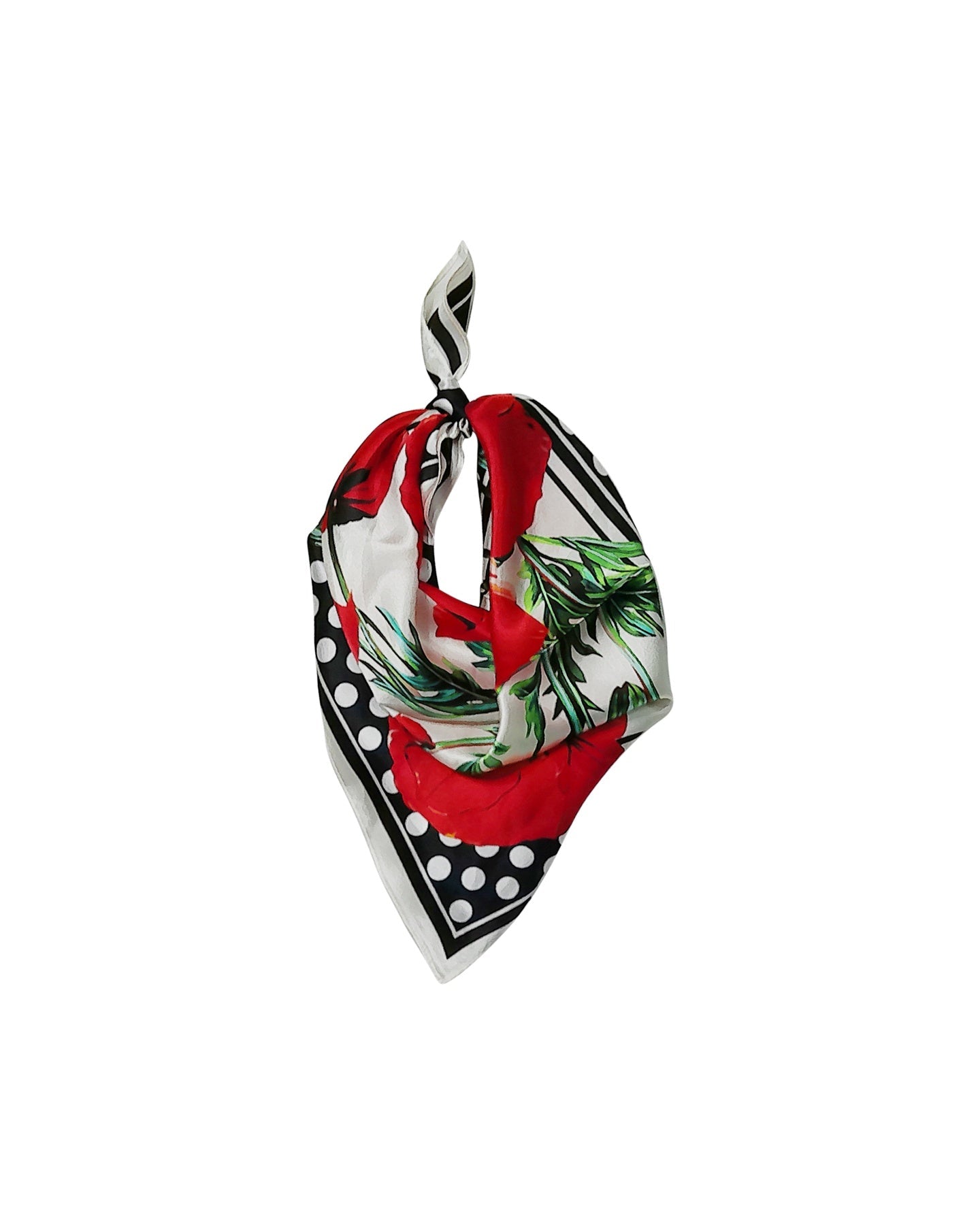 Polka Dot and Red Poppy Print Silk Decorative Scarf