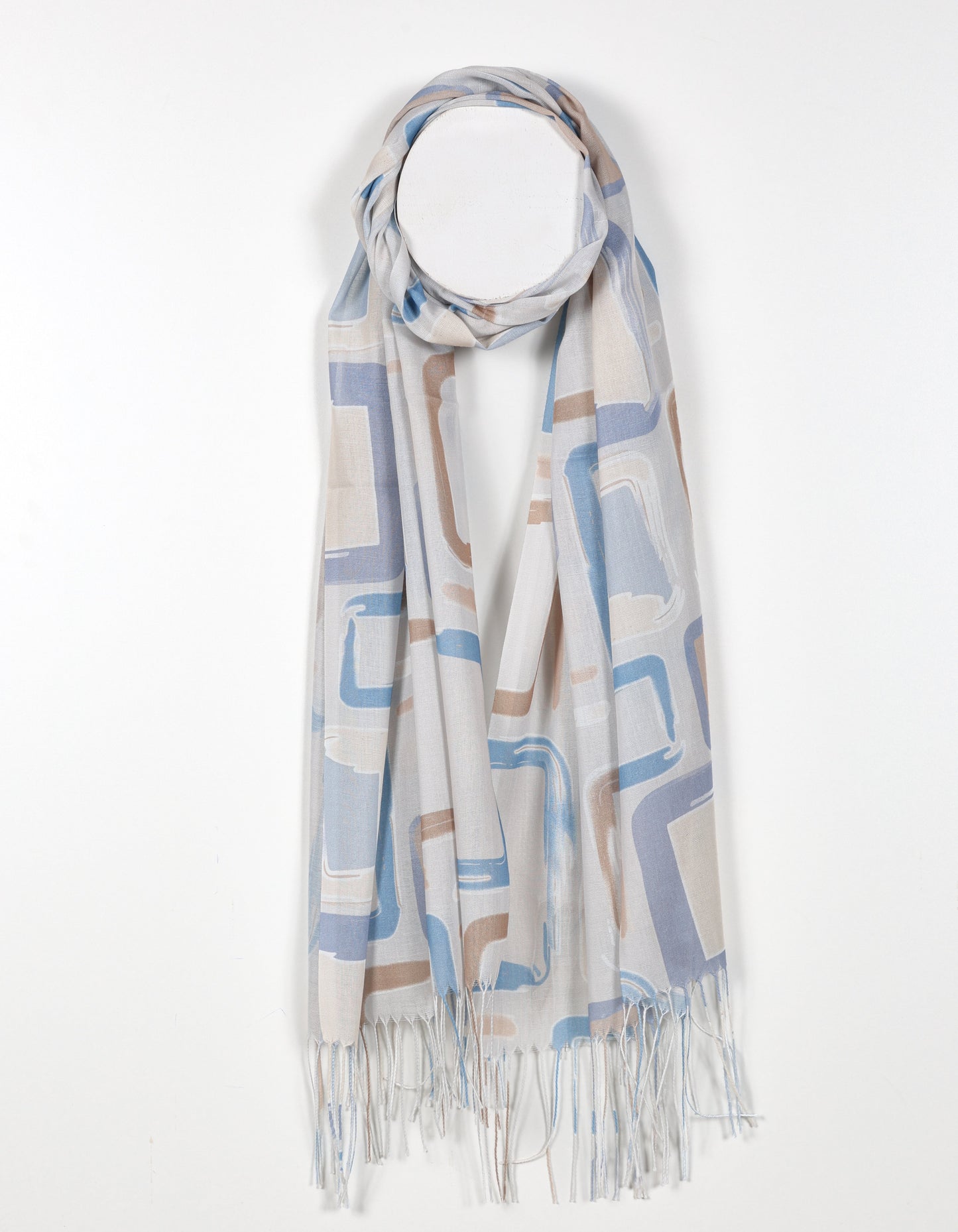 Écharpe beige à motifs abstraits à carrés peints