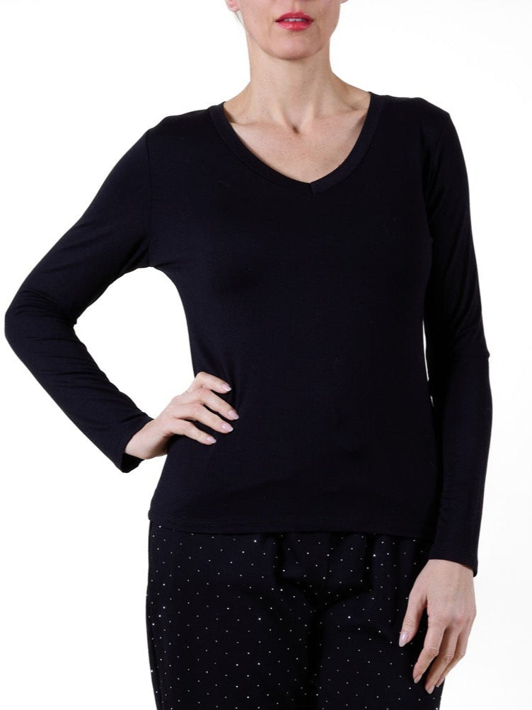 Black V Neck Long Sleeve T-Shirt