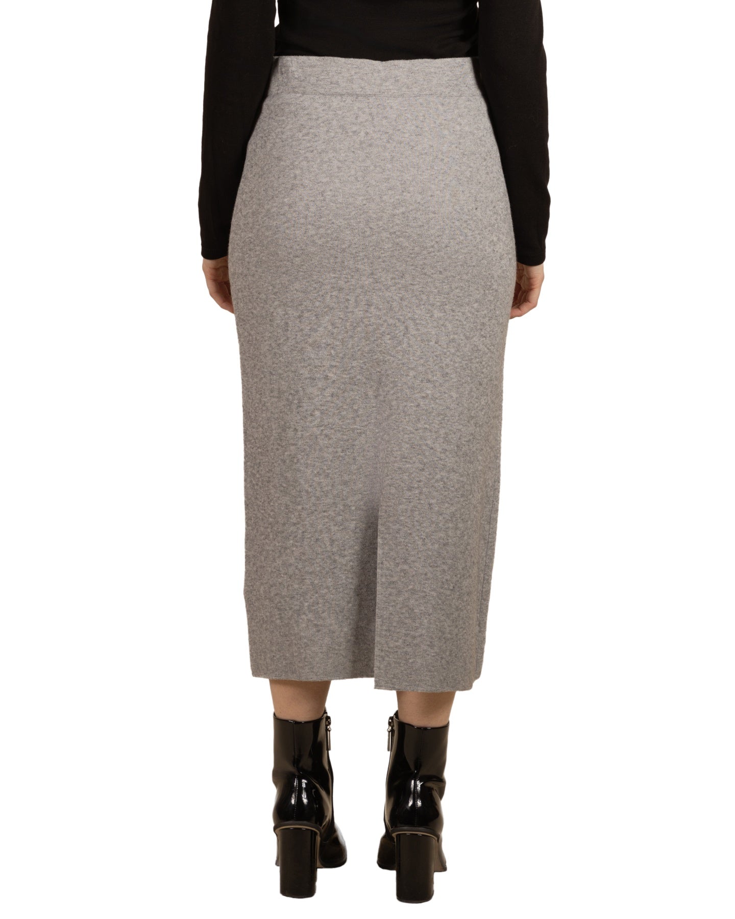 Grey Pull On Button Front 2 Pocket Back Slit Skirt