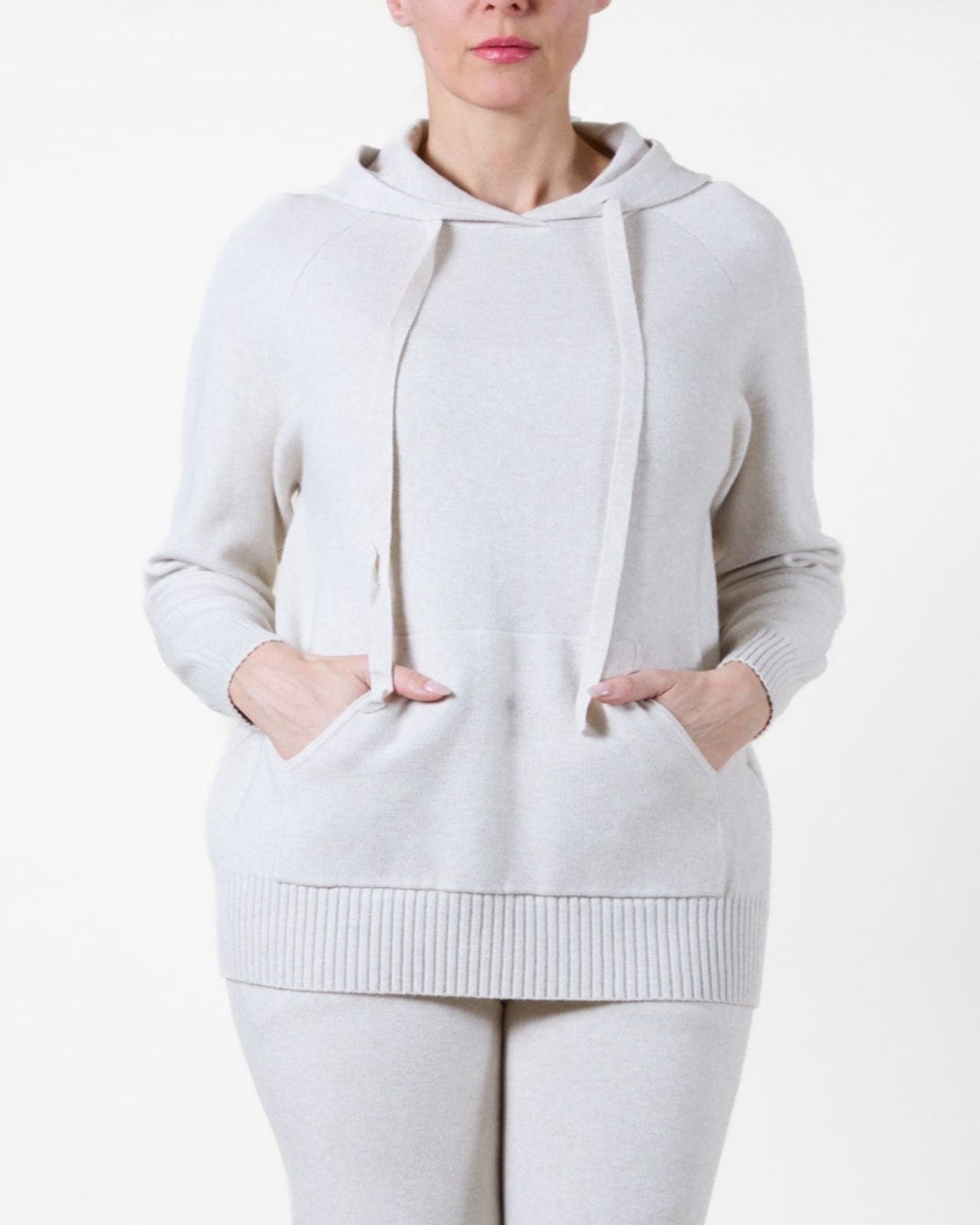 Pull Beige à Capuchon, Cordon de Serrage, Poche Kangourou, Manches Longues et Bord Côtelé