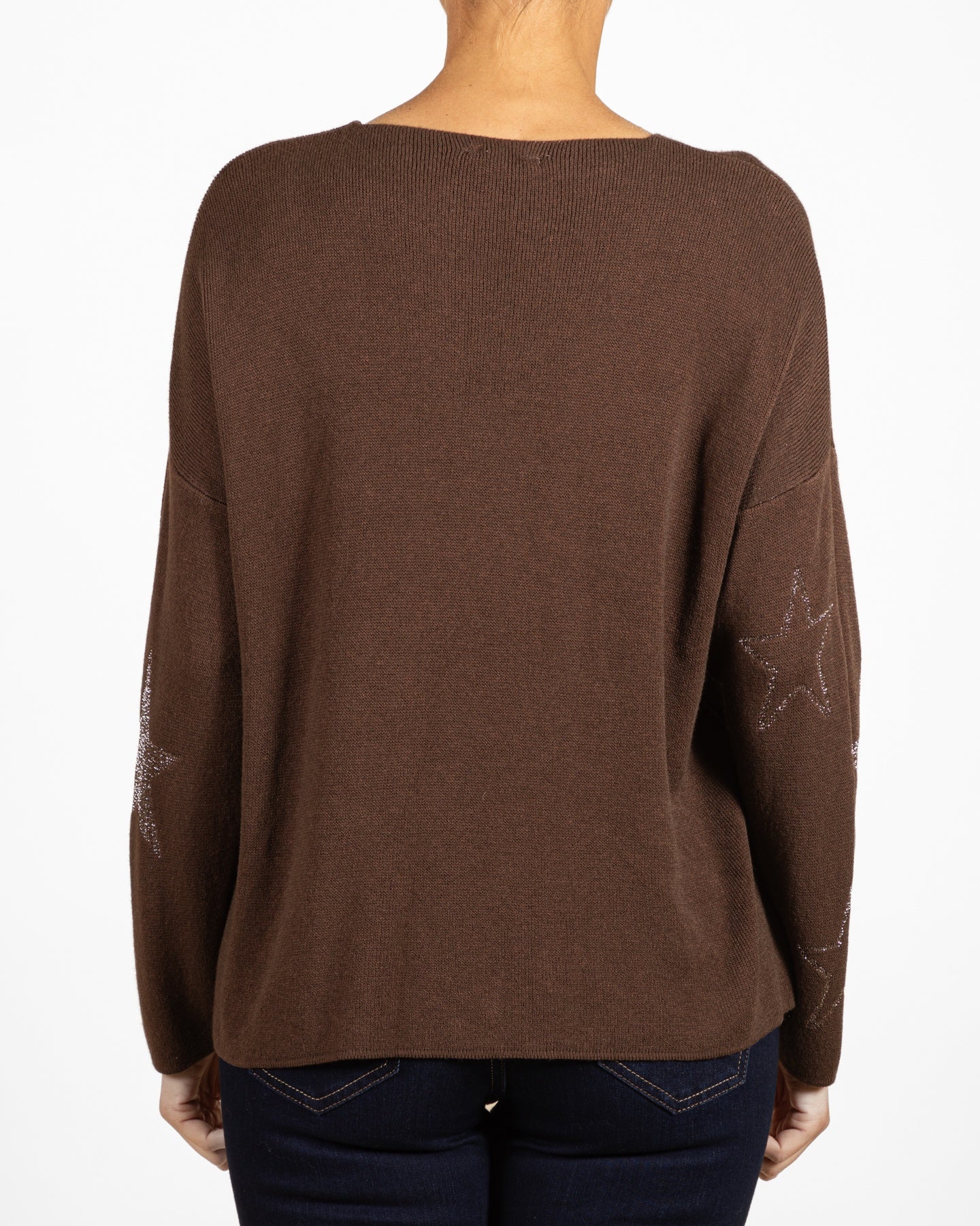 Espresso V NeckDrop Shoulder Allover Lurex Stars Pullover