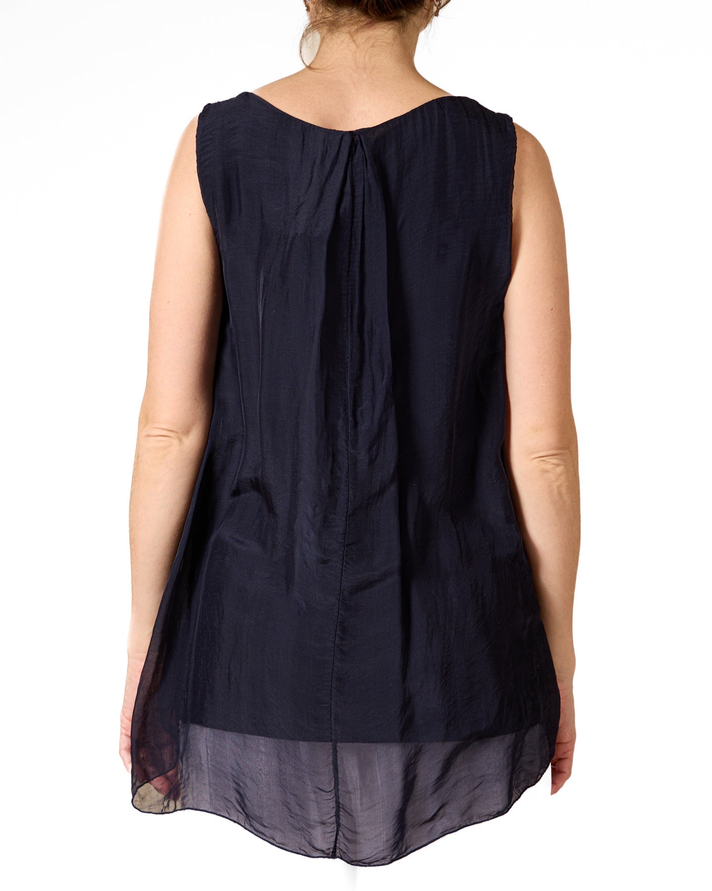 Midnight Sleeveless Sequin Band Combo Silk Overlay Camisole