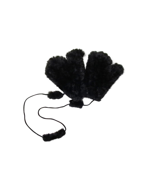 Faux Fur Black Mittens with Detachable Cord