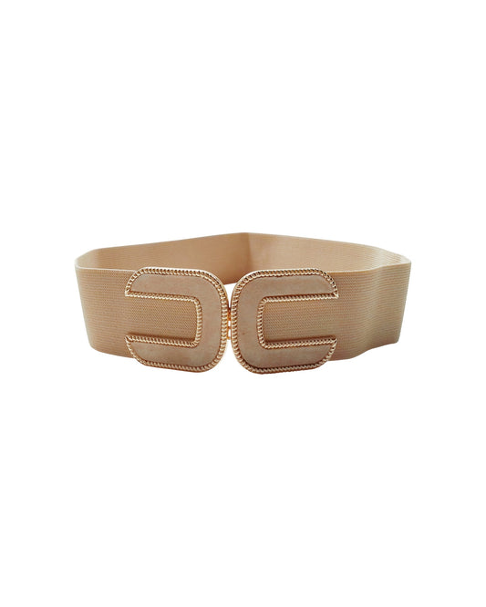 Beige Elastic Belt with Gold Buckle Detailing