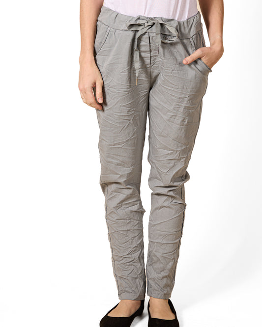 Slate Pull on Drawstring Lurex Side Detail Pant