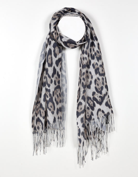 Lightweight Leopard Print Scarf in Taupe