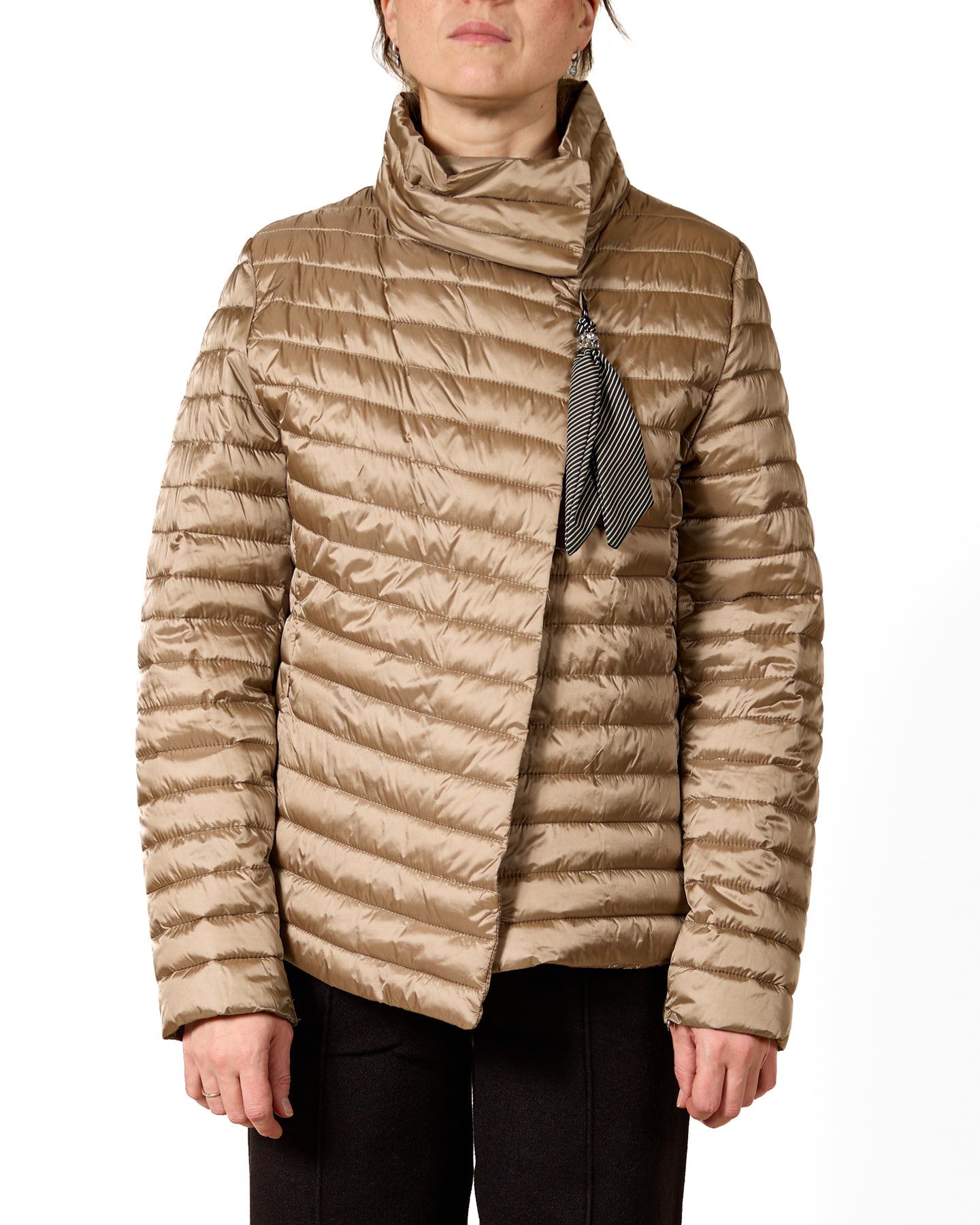 Birch Quilted Button-Down Jacket with Tie Accent