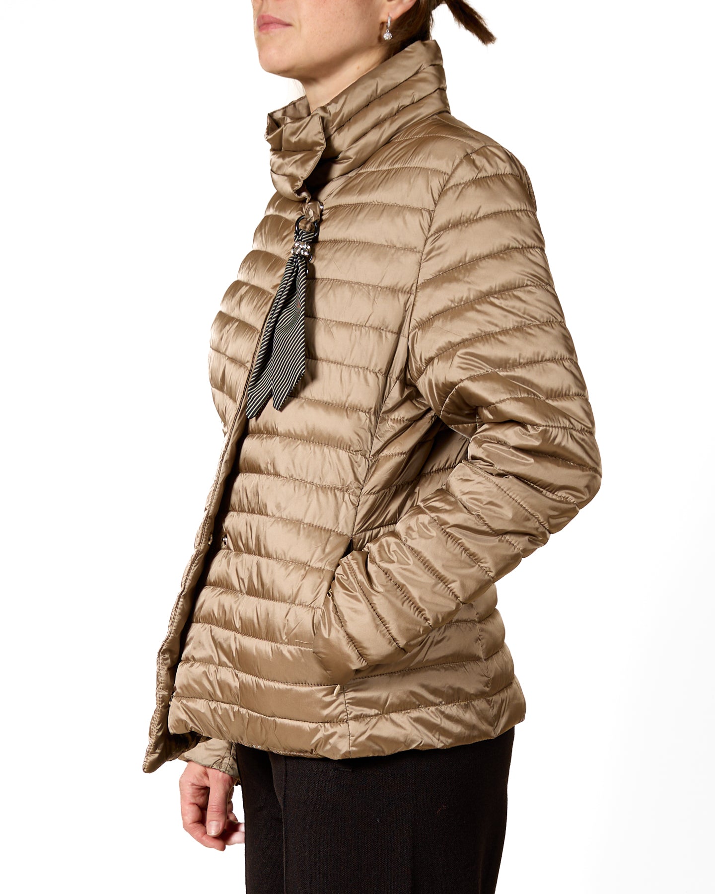 Birch Quilted Button-Down Jacket with Tie Accent