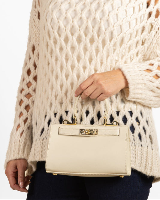 Beige Leather Handbag with Gold Hardware